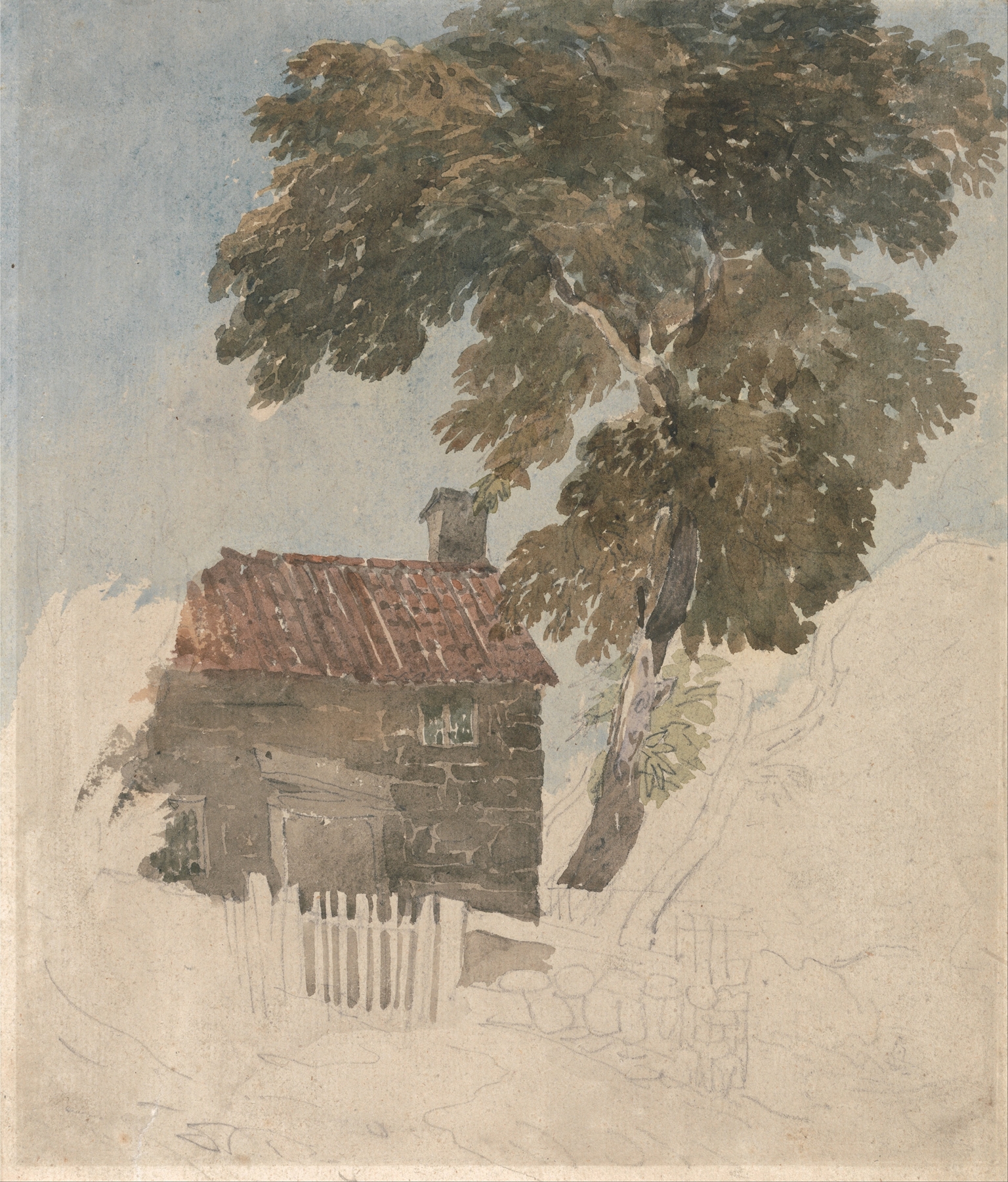 Cottage and Trees, by David Cox, public domain