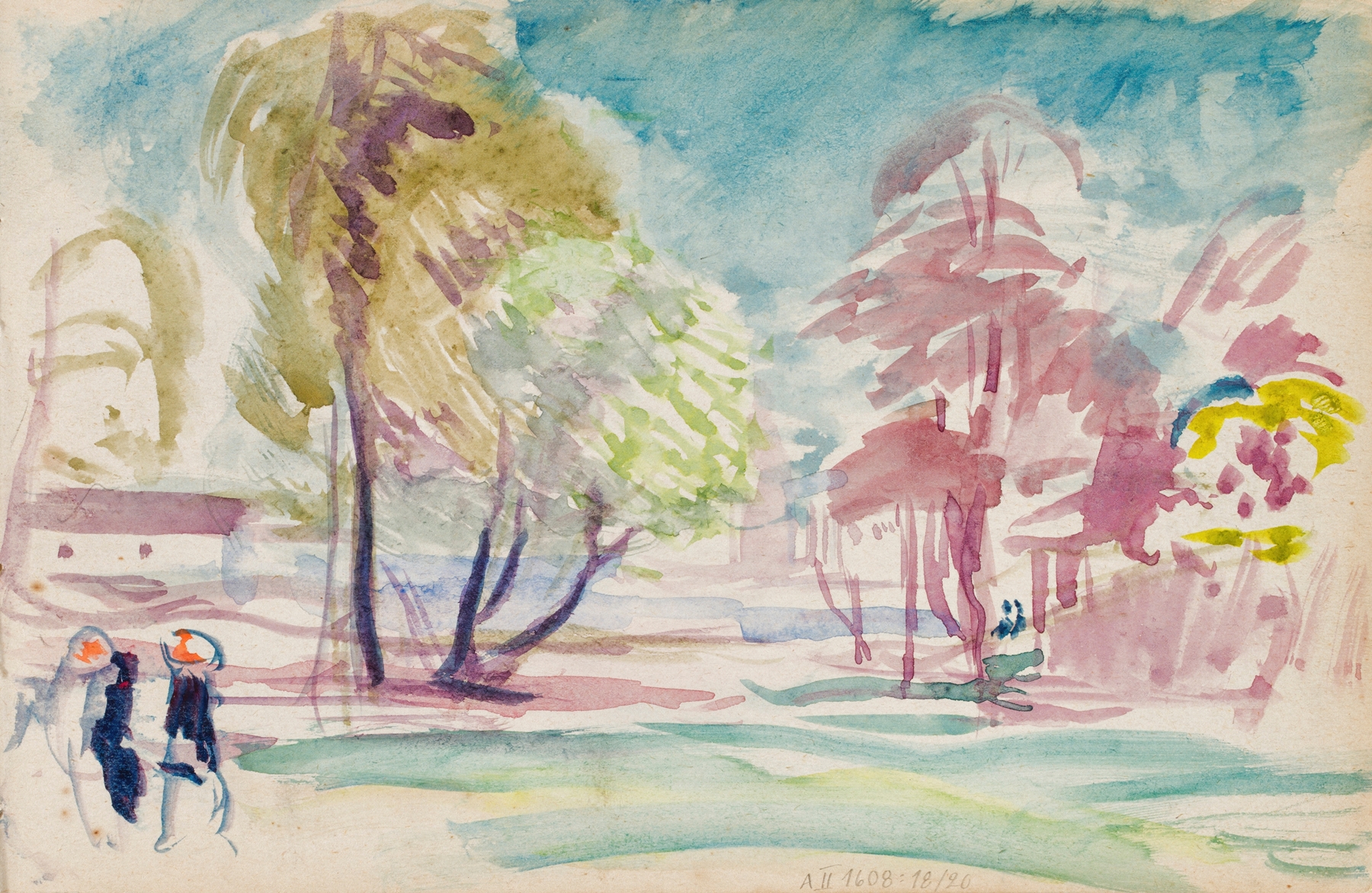 Figurative work by Magnus Enckell, featuring ethereal figures and landscape in pastels.
