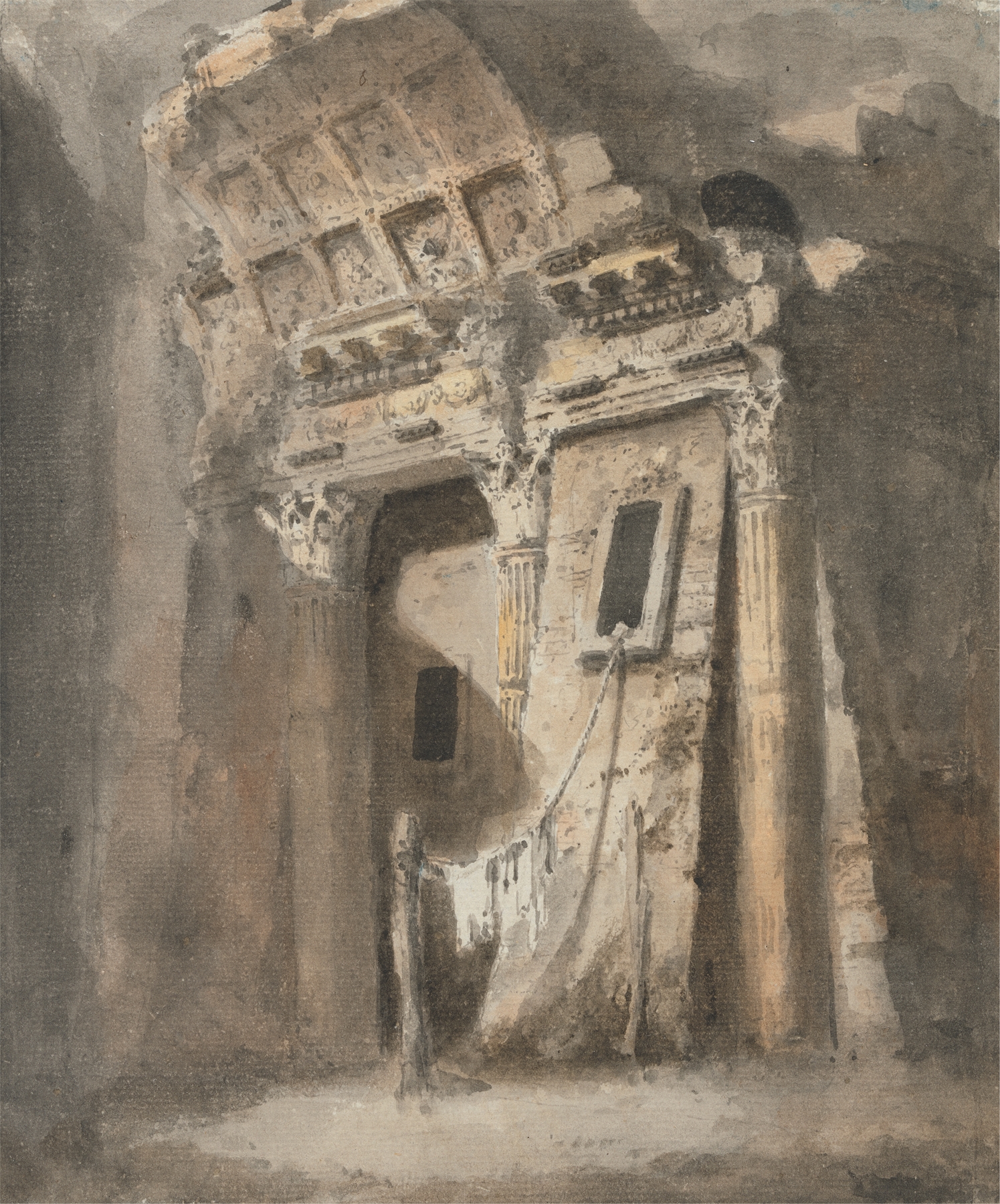 Ruined archway with washing, watercolor on paper by Heneage Finch