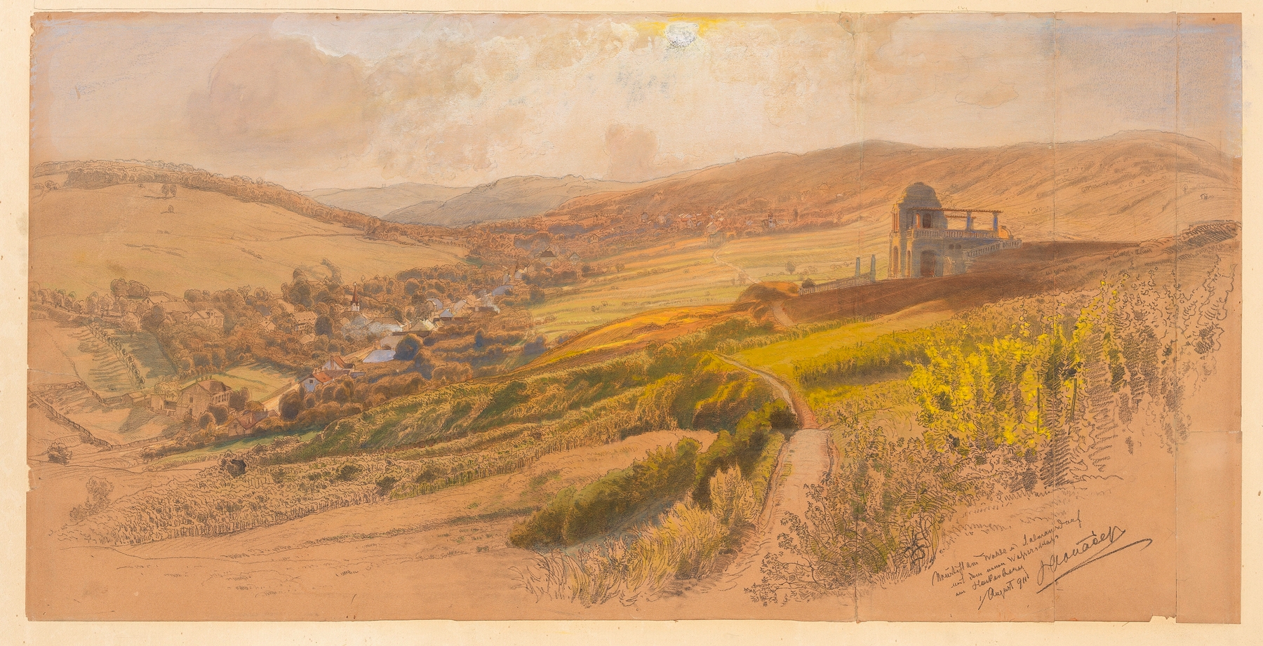 Neustift am Walde und Salmansdorf mit dem neuen Wasserschloß am Hackenberge, by Anton Hlavacek, public domain