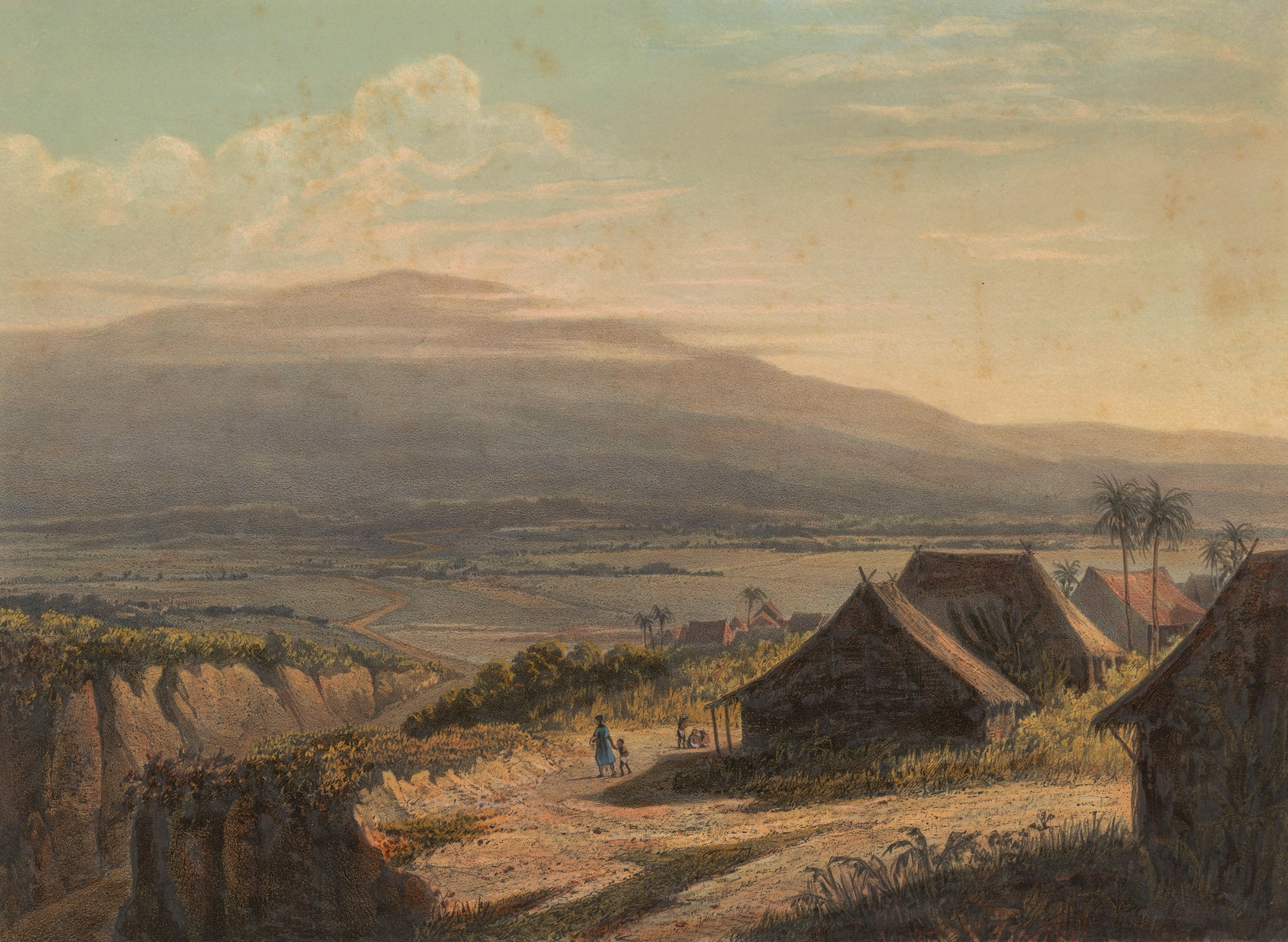Gezicht op een landschap in Java. Landschap in de residentie Bantam, by Johan Conrad Greive, public domain