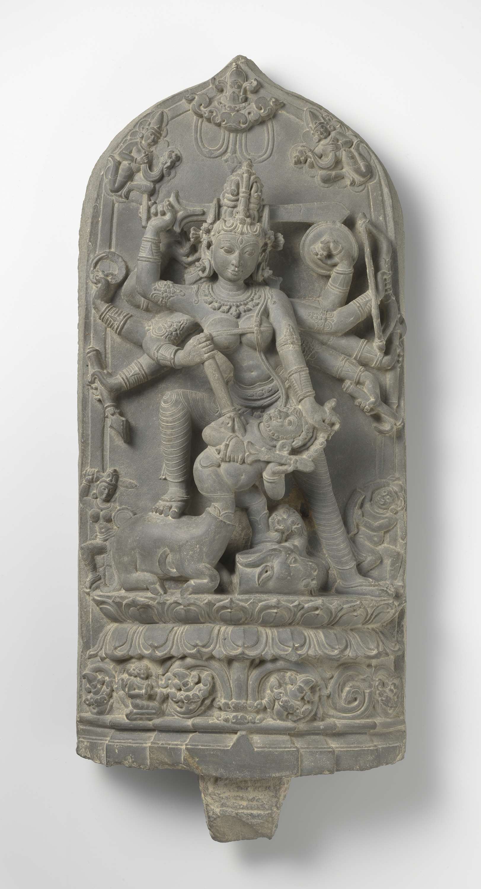 Durga Killing the Buffalo Demon, stone sculpture by unknown artist