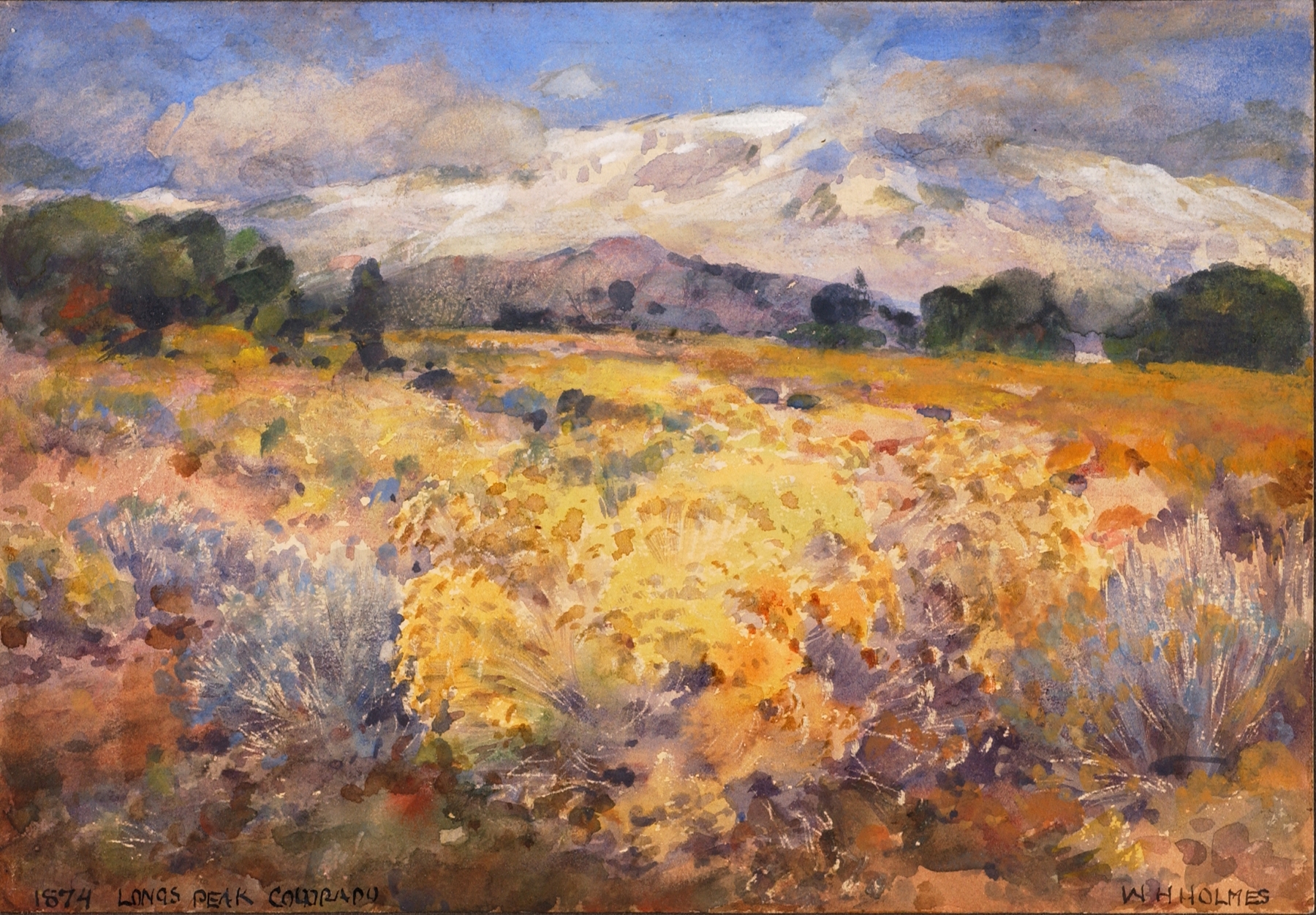 Long’s Peak, Colorado by William Henry Holmes, watercolor on paper depicting mountains and sky