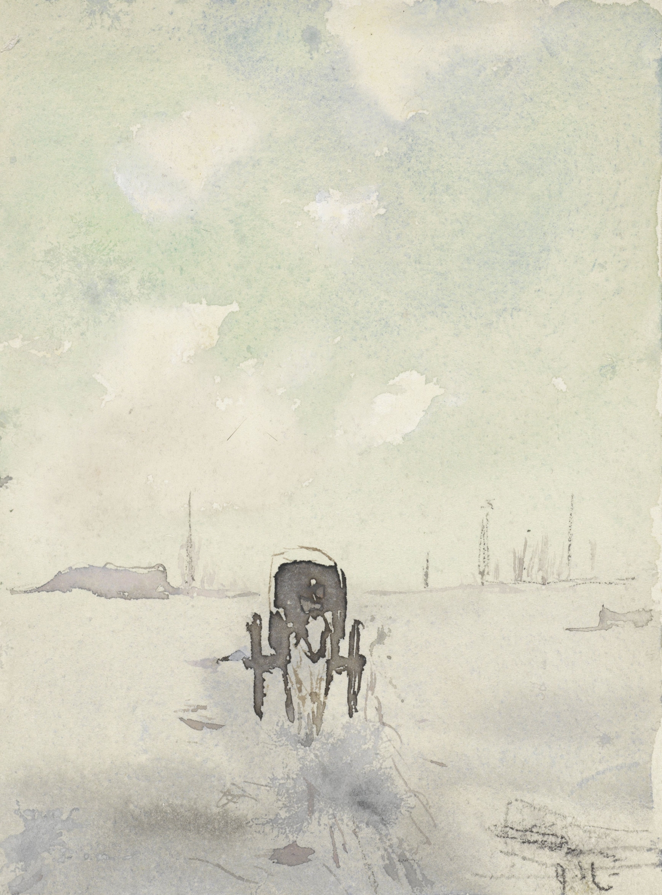 Winterlandschap met paard en wagen by Adolf le Comte, oil on canvas depicting a snowy landscape with a horse and cart.