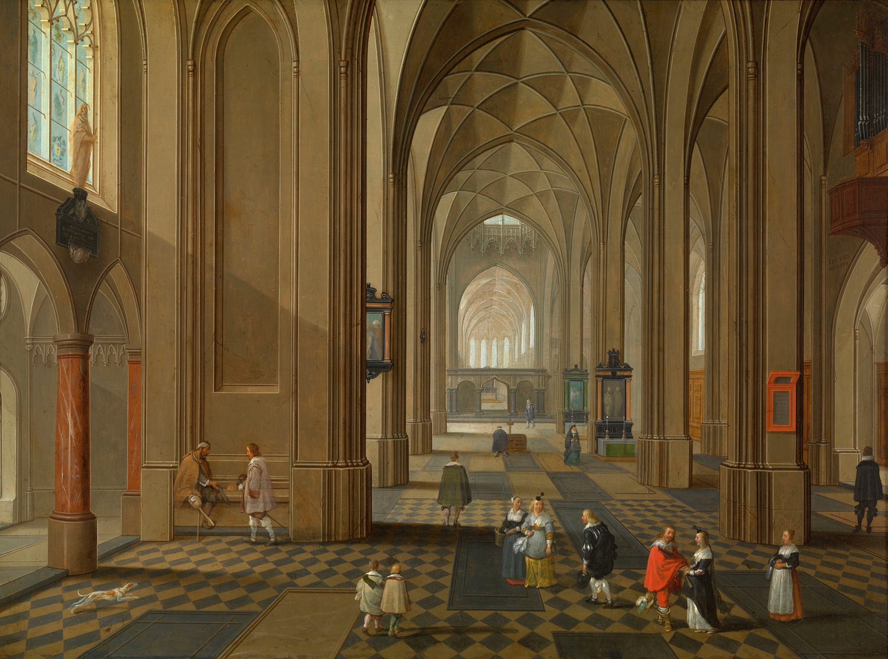 Interior of a church with columns and light, oil on panel by Pieter Neeffs the Elder