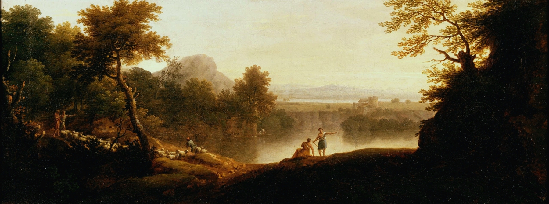 A pastoral landscape with shepherds and their flocks, oil painting by George Lambert