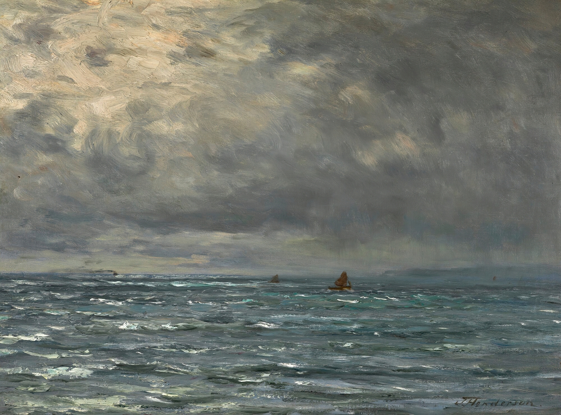 Seascape by Joseph Henderson, oil painting depicting turbulent sea and sky.