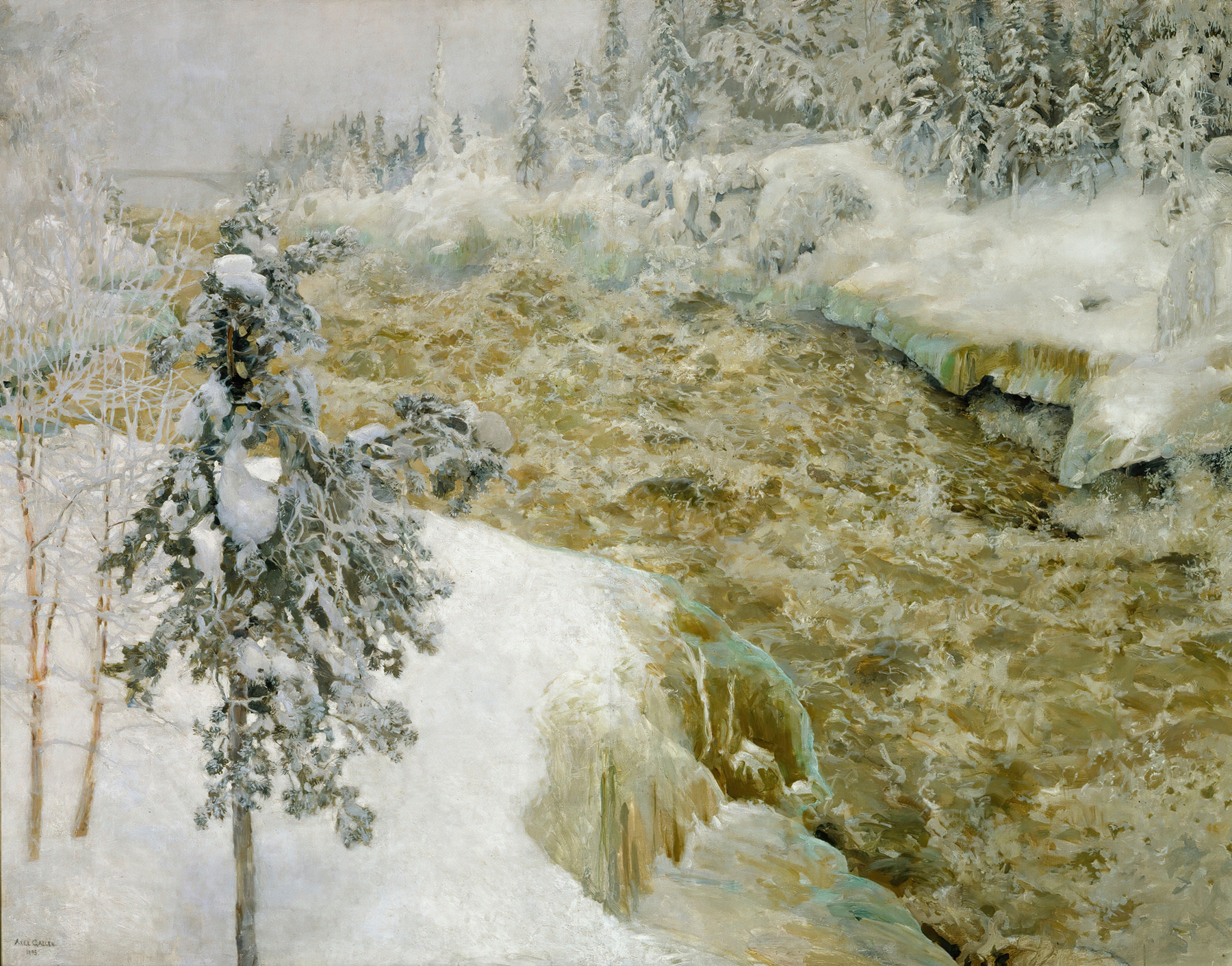 Imatra Falls in Snow ; Imatra in Winter, by Akseli Gallen-Kallela, public domain