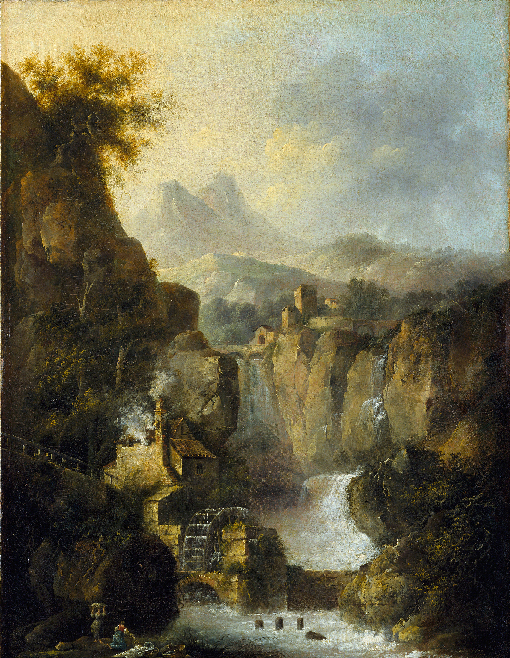 Mountainous landscape with a waterfall, oil on canvas by Louis Belanger