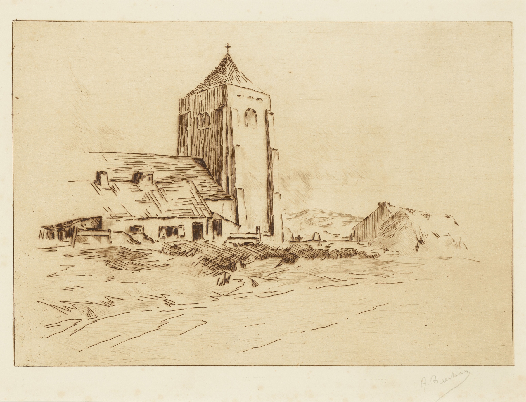 Landschap met O.L.Vrouw-ter-Duinen te Mariakerke bij Oostende by Albert Baertsoen, oil painting
