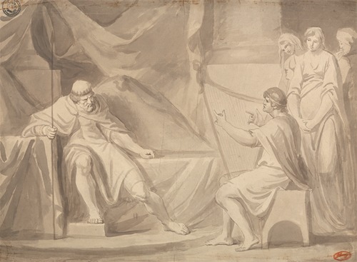 This painting depicts David presenting himself before King Saul.