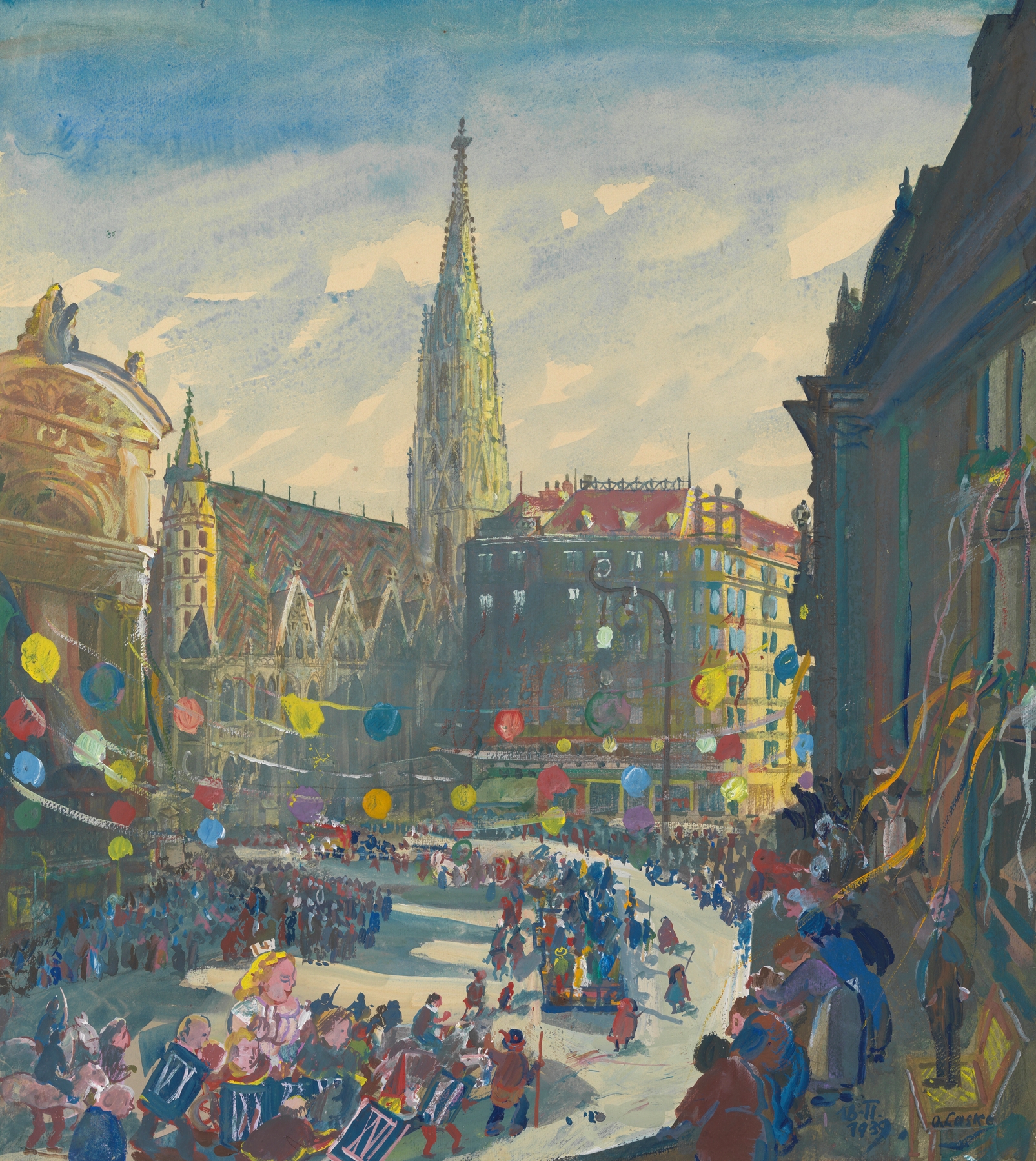 Faschingsumzug am Stock im Eisen Platz, by Oskar Laske, public domain
