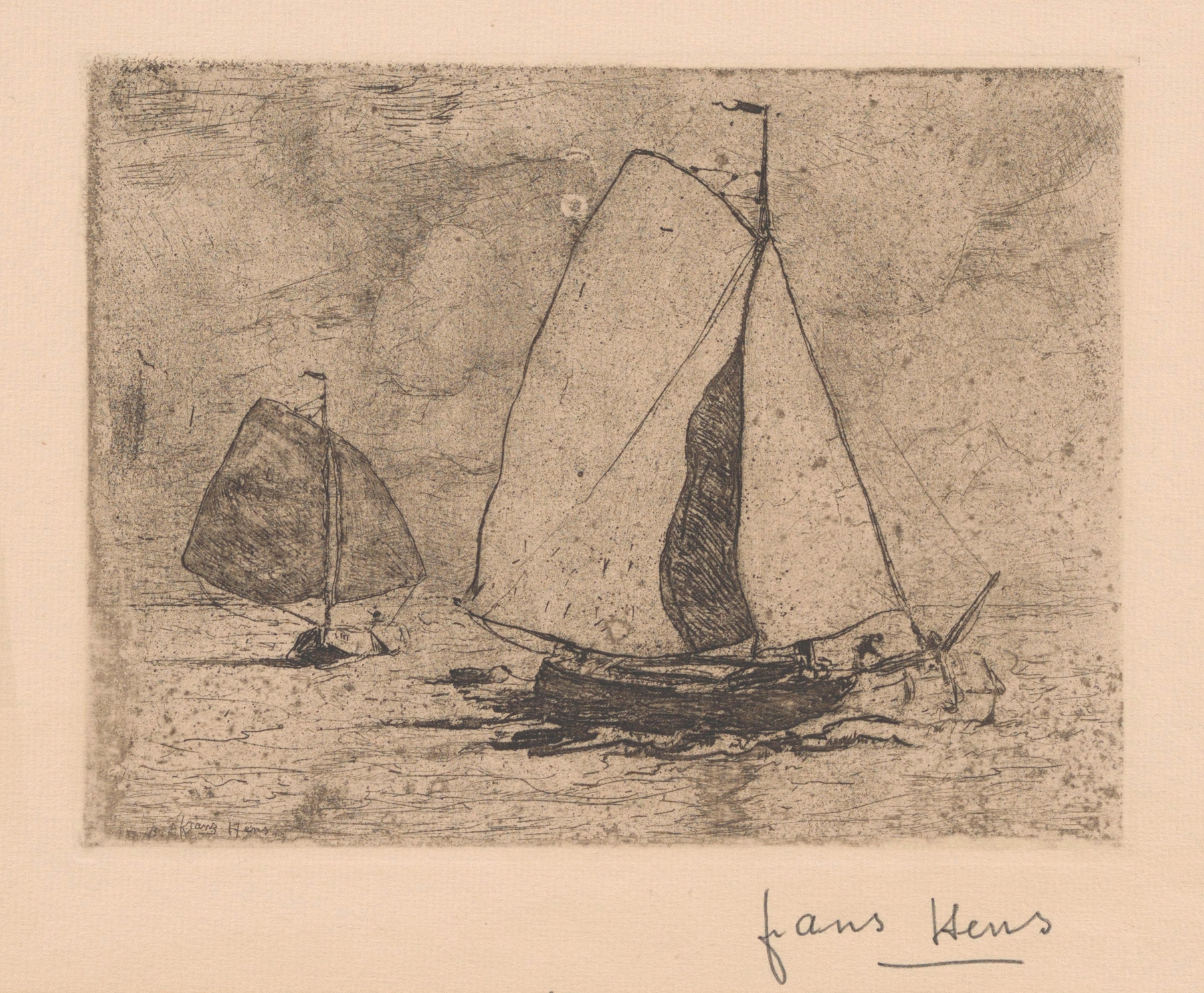 Sailingboats by Frans Hens, depicting sailing boats on water, unknown medium