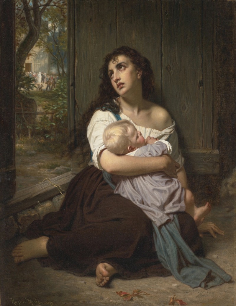 A painting depicting a woman in a melancholic pose, reflecting themes of abandonment.