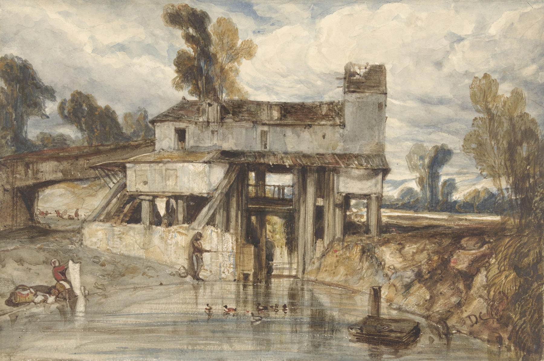 Landscape with a watermill, oil on canvas by Alexandre-Gabriel Decamps