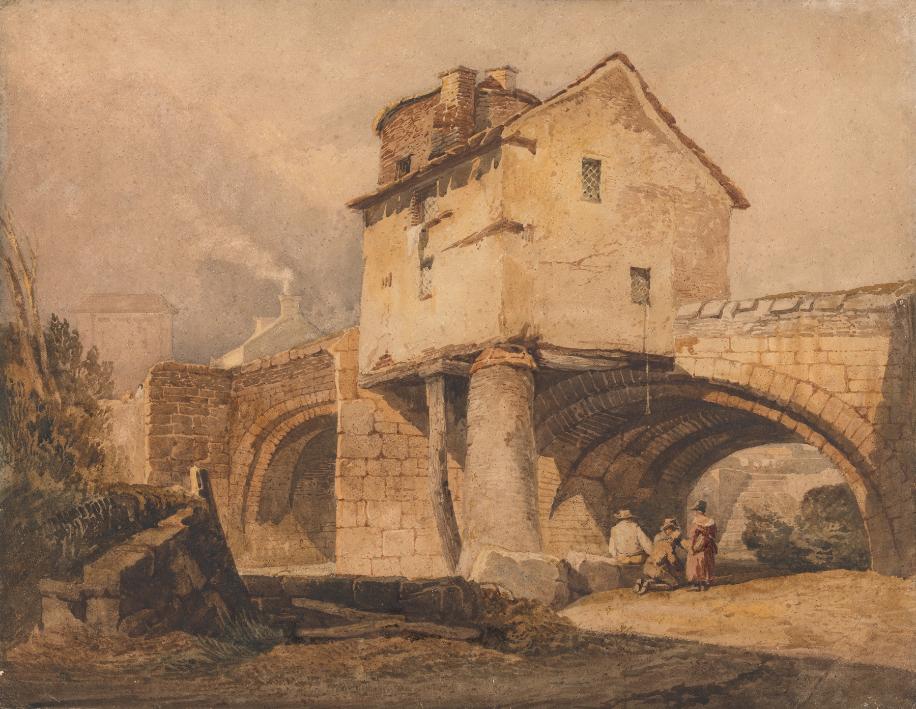 The Monnow Bridge, Monmouthshire, by Samuel Prout, public domain