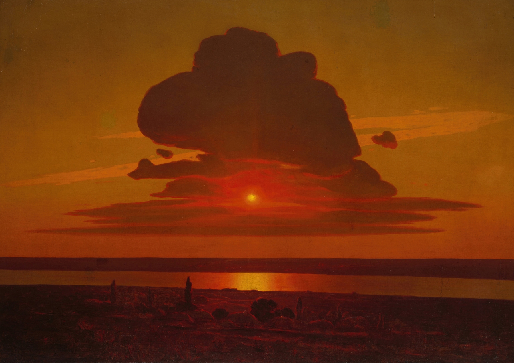 Red Sunset on the Dnieper by Arkhip Ivanovich Kuindzhi, oil on canvas depicting a sunset over the Dnieper River