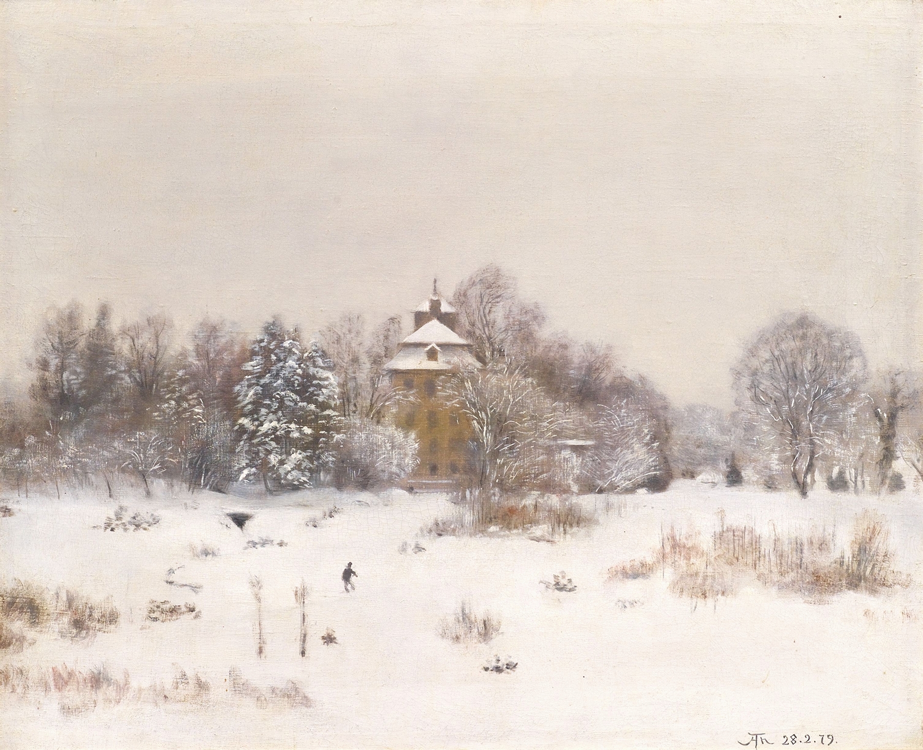 Winter landscape with a river, oil on canvas by Hans Thoma