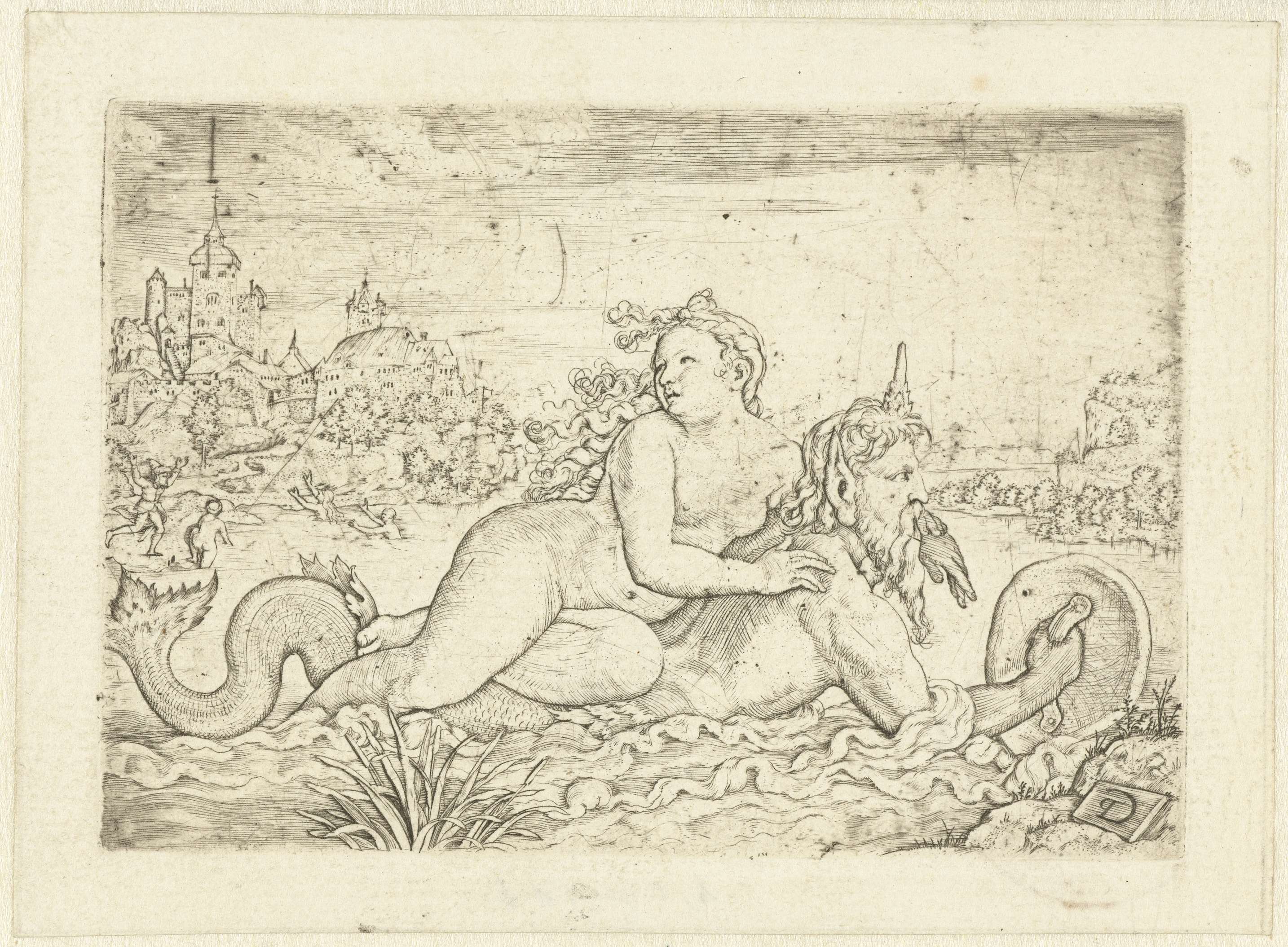 Engraving of Amymone carried by a sea god, Unknown Artist