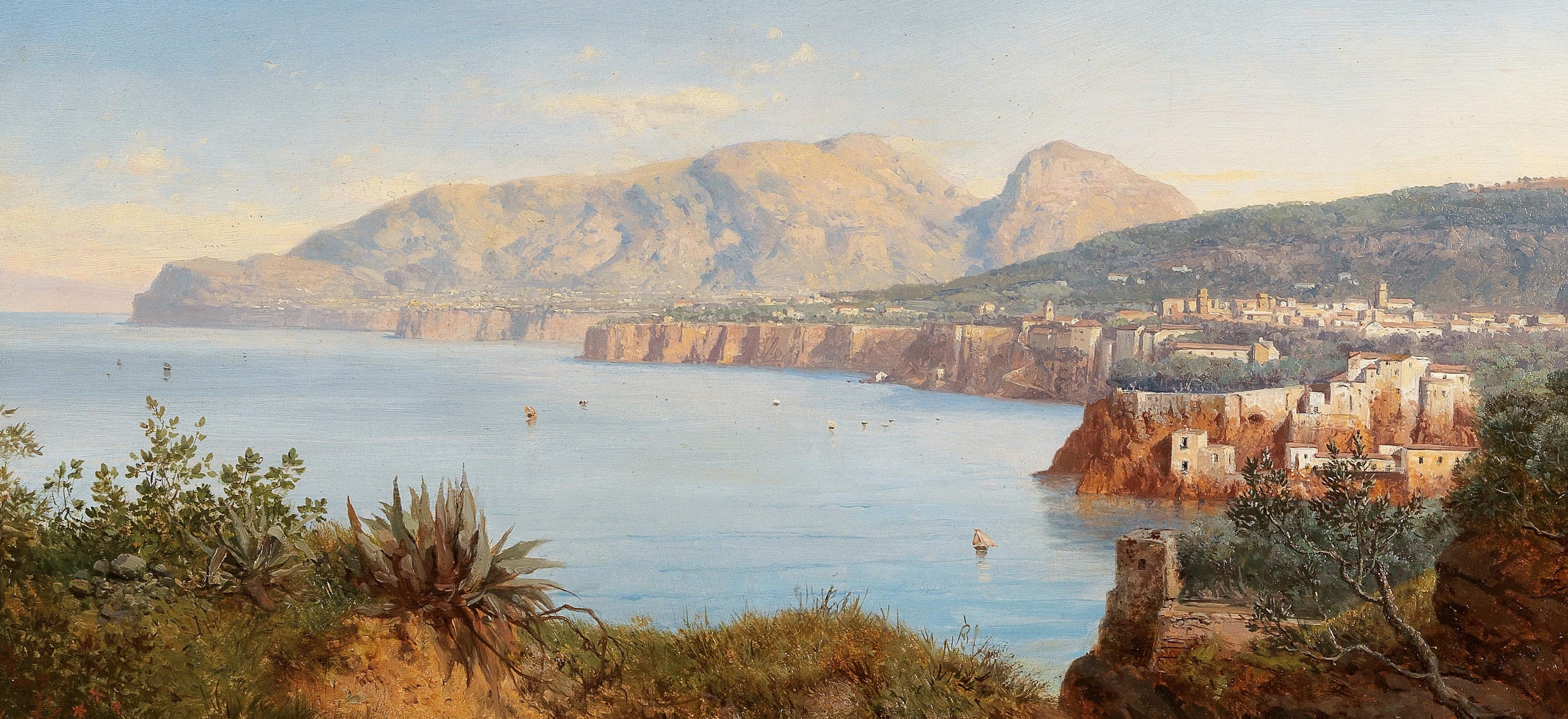 Coastal landscape near Naples, oil on canvas by Albert Zimmermann