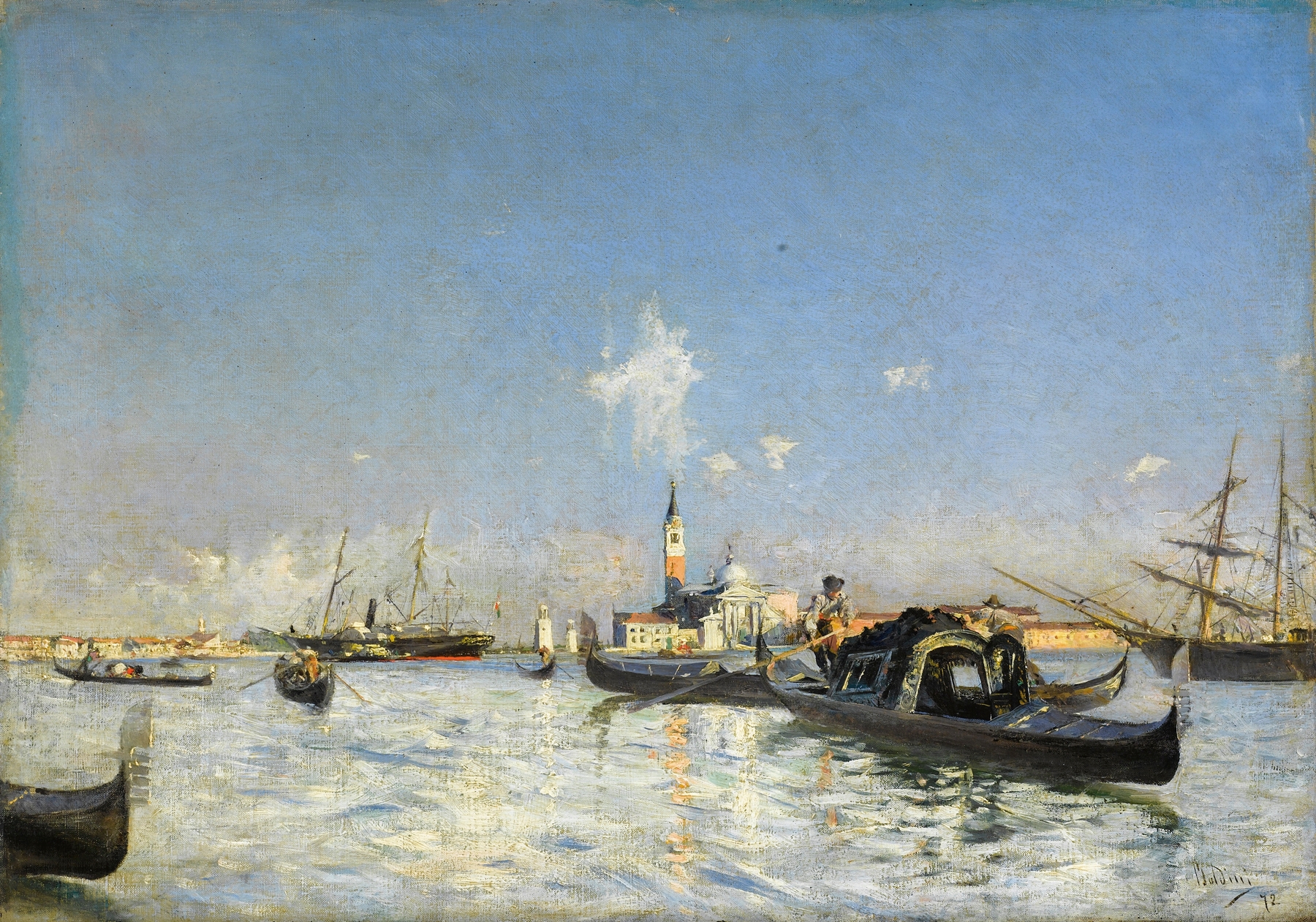 L’isola Di San Giorgio A Venezia by Giovanni Boldini, oil on canvas depicting an island in water