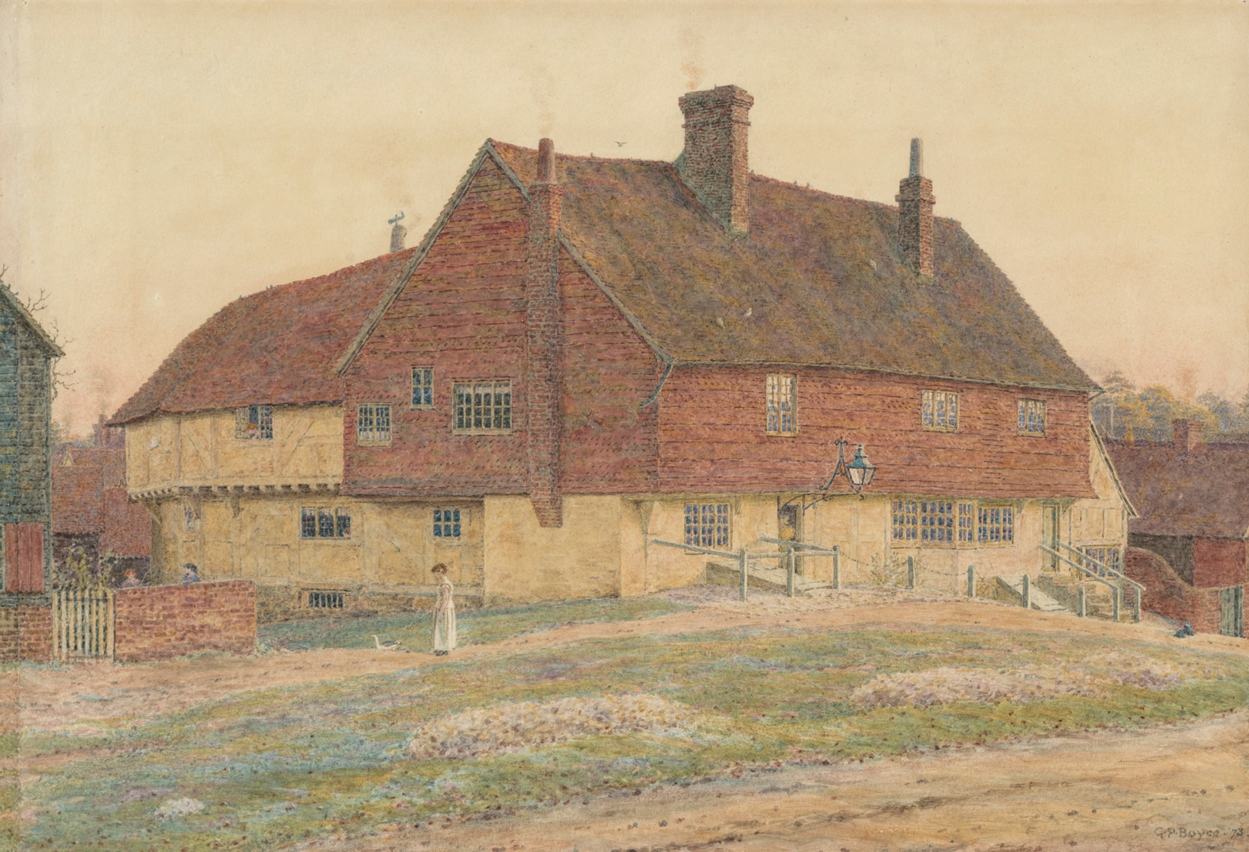 Watercolour by George Price Boyce depicting The Crown Inn at Chiddingfold, Surrey