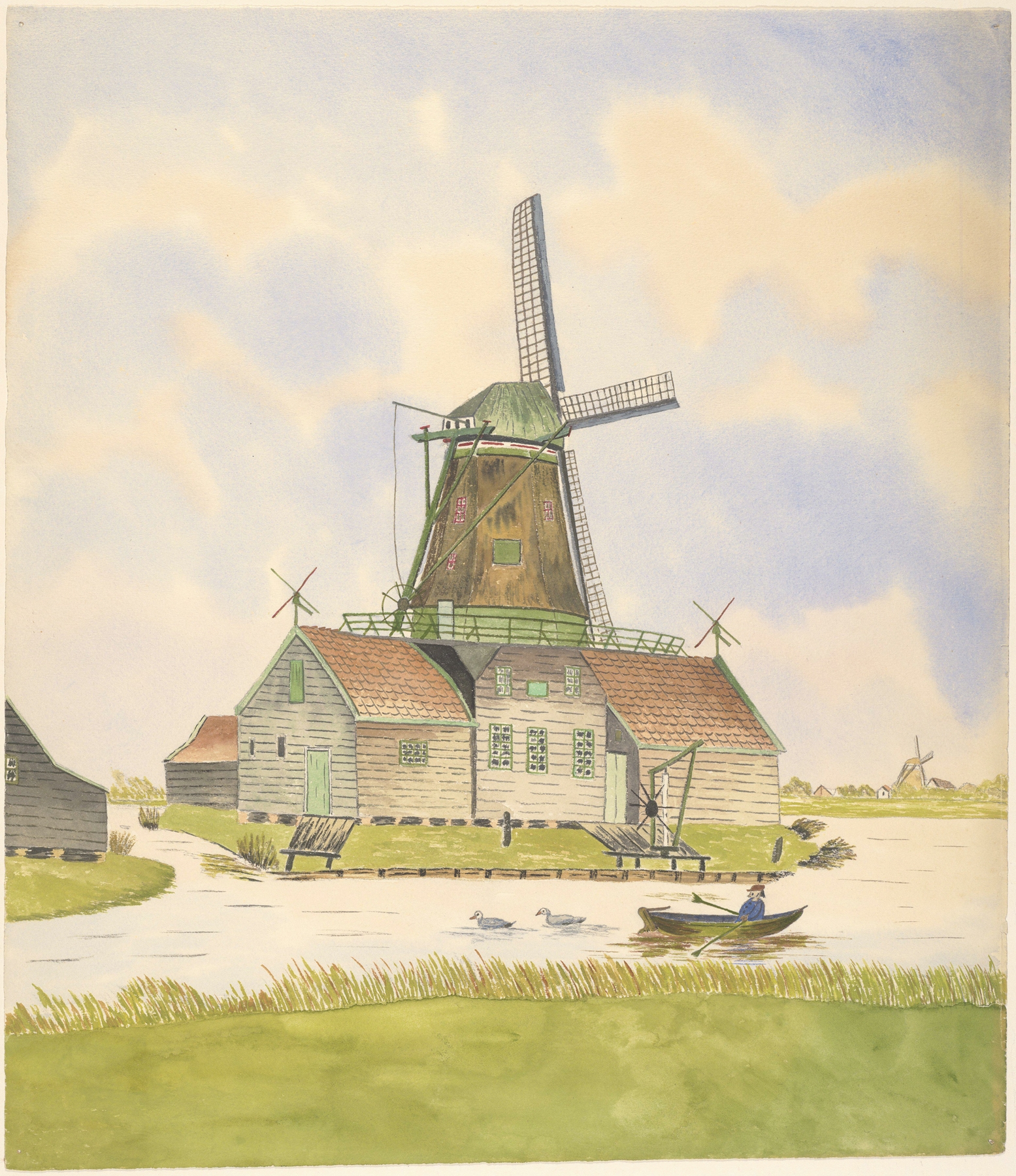 Windmill and river landscape by Johannes Nicolaas Eijman, oil on canvas