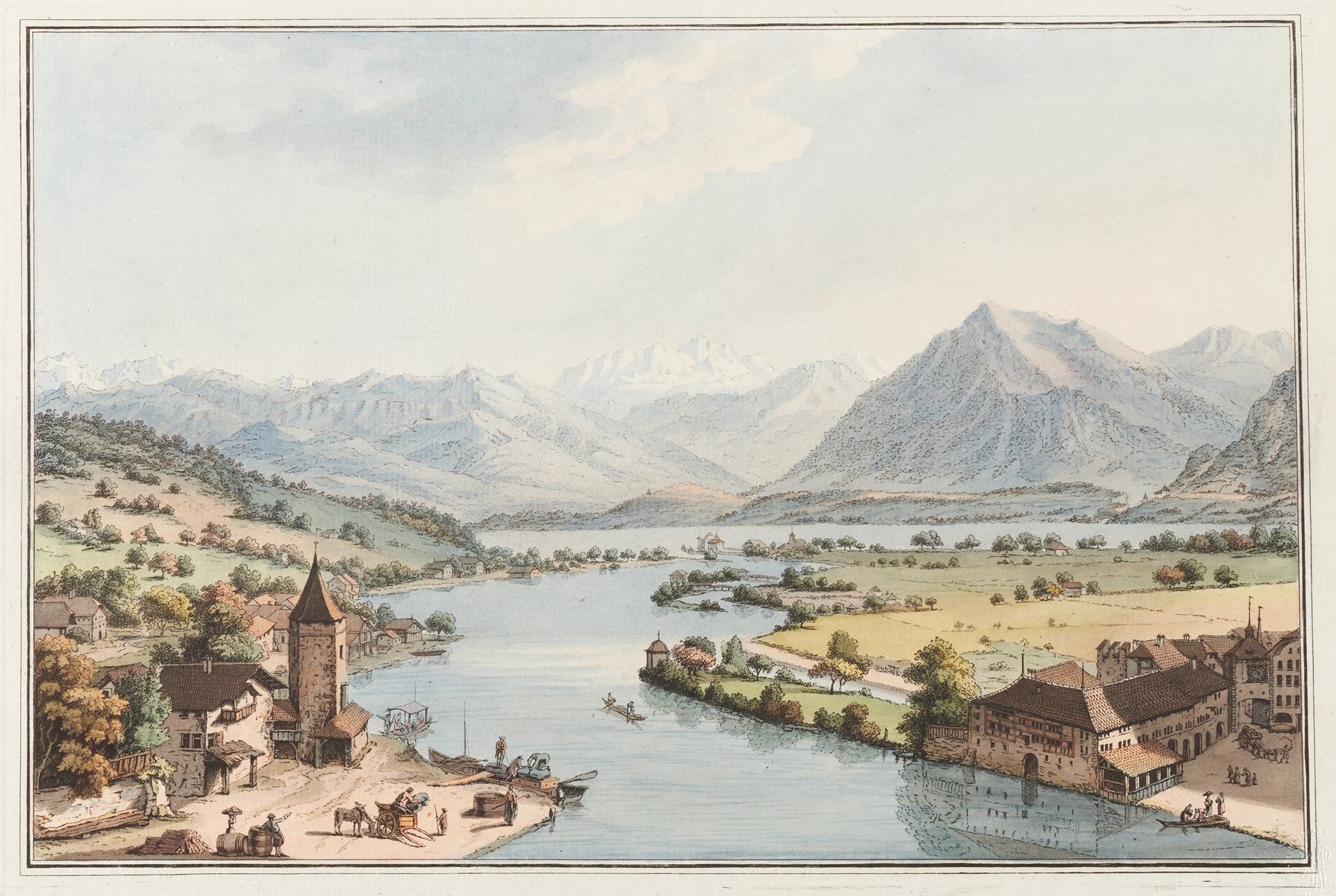 Vue prise du Chateau de Thoun, watercolor on paper by Johann Ludwig Aberli, depicting a castle in a landscape.