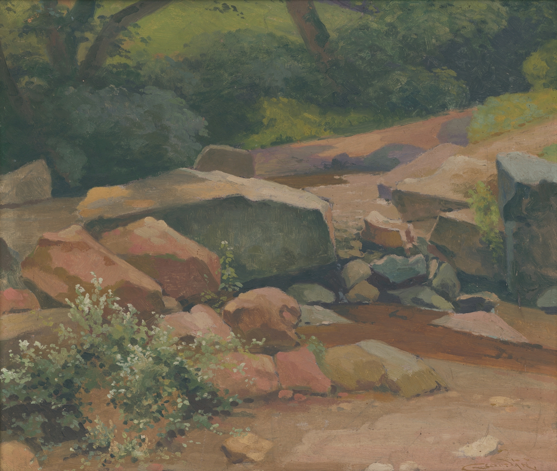 Rocks by Ľudovít Čordák, modernism, depicting gray rocks and muted colors