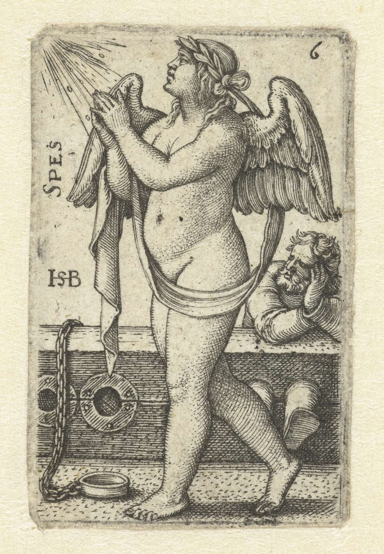 Engraving by Hans Sebald Beham showing a young woman in graceful movement with a hoop
