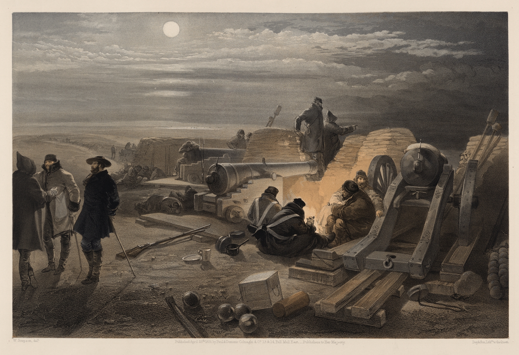 A quiet night in the batteries – a sketch in the Greenhill battery (Major Chapman’s), 29th Jany. 1855, by William Simpson, public domain