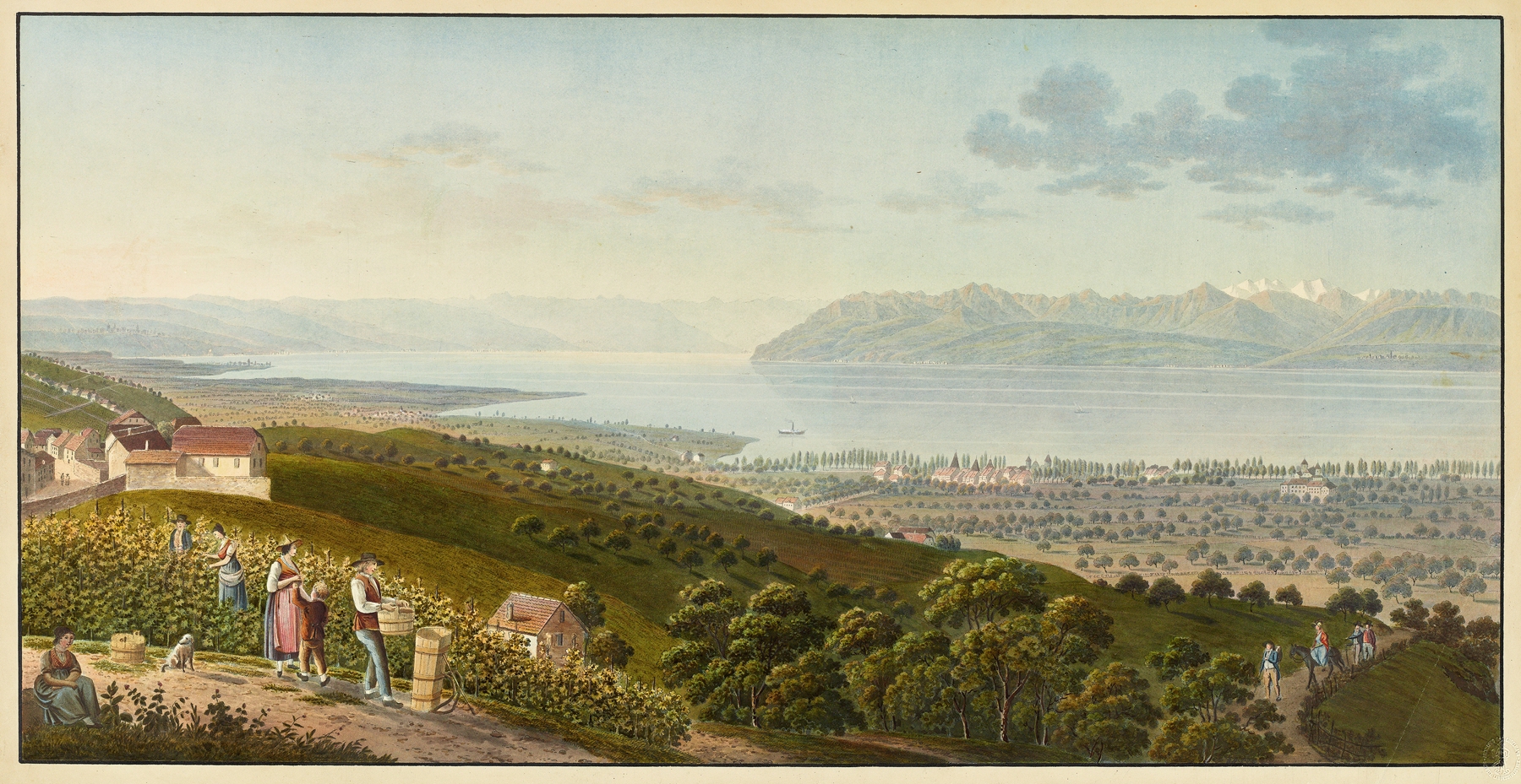Vue genérale du Lac de Geneve, by Jakob Samuel Weibel, public domain