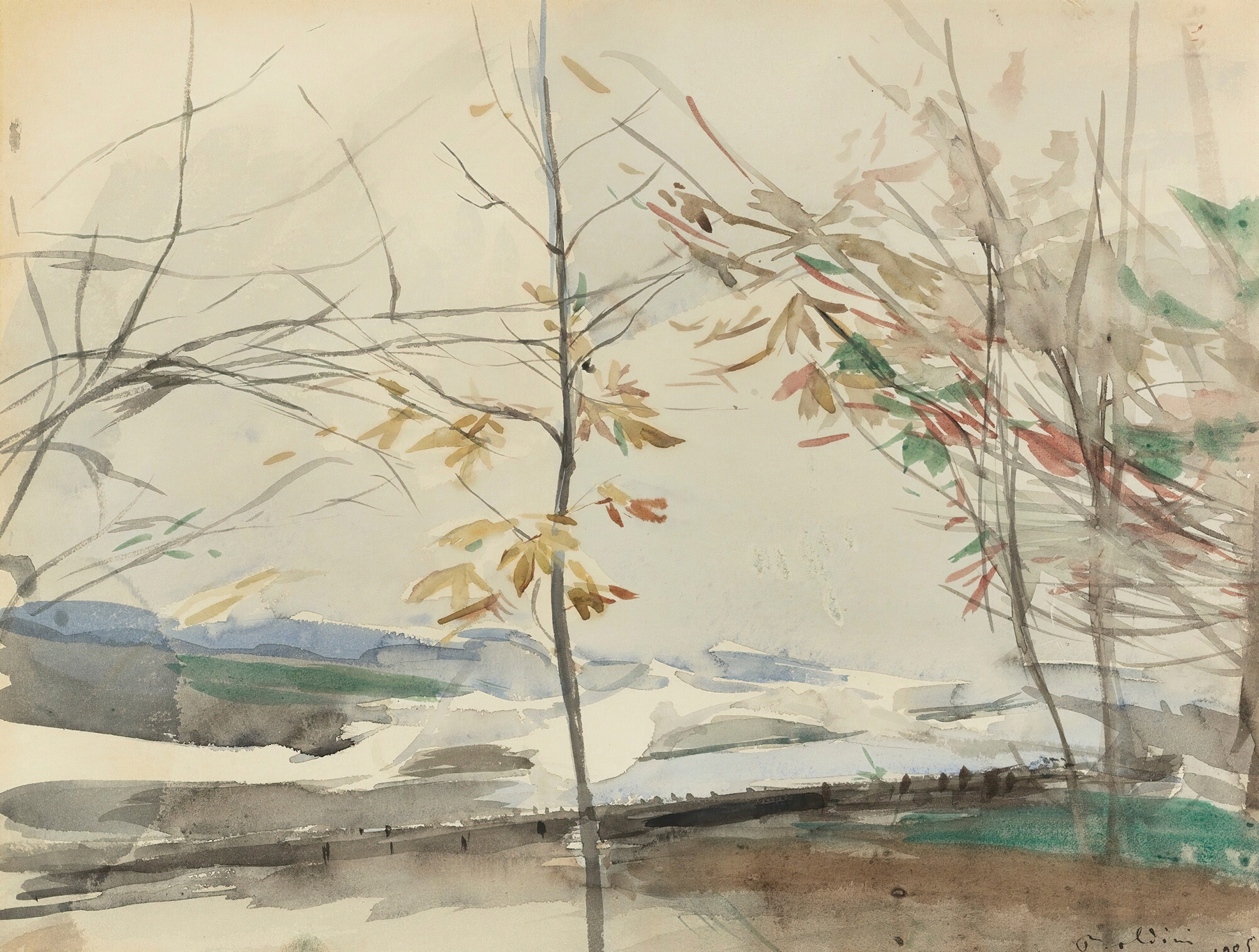 Autumn landscape with trees, oil painting by Giovanni Boldini