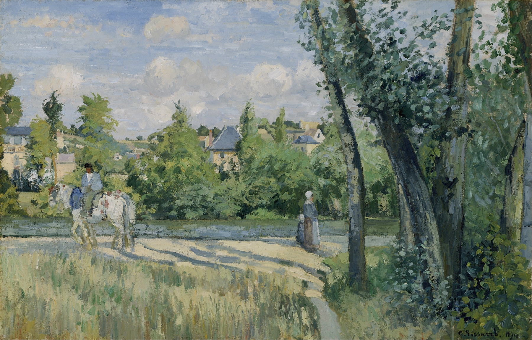 Sunlight on the Road, Pontoise, by Camille Pissarro, public domain