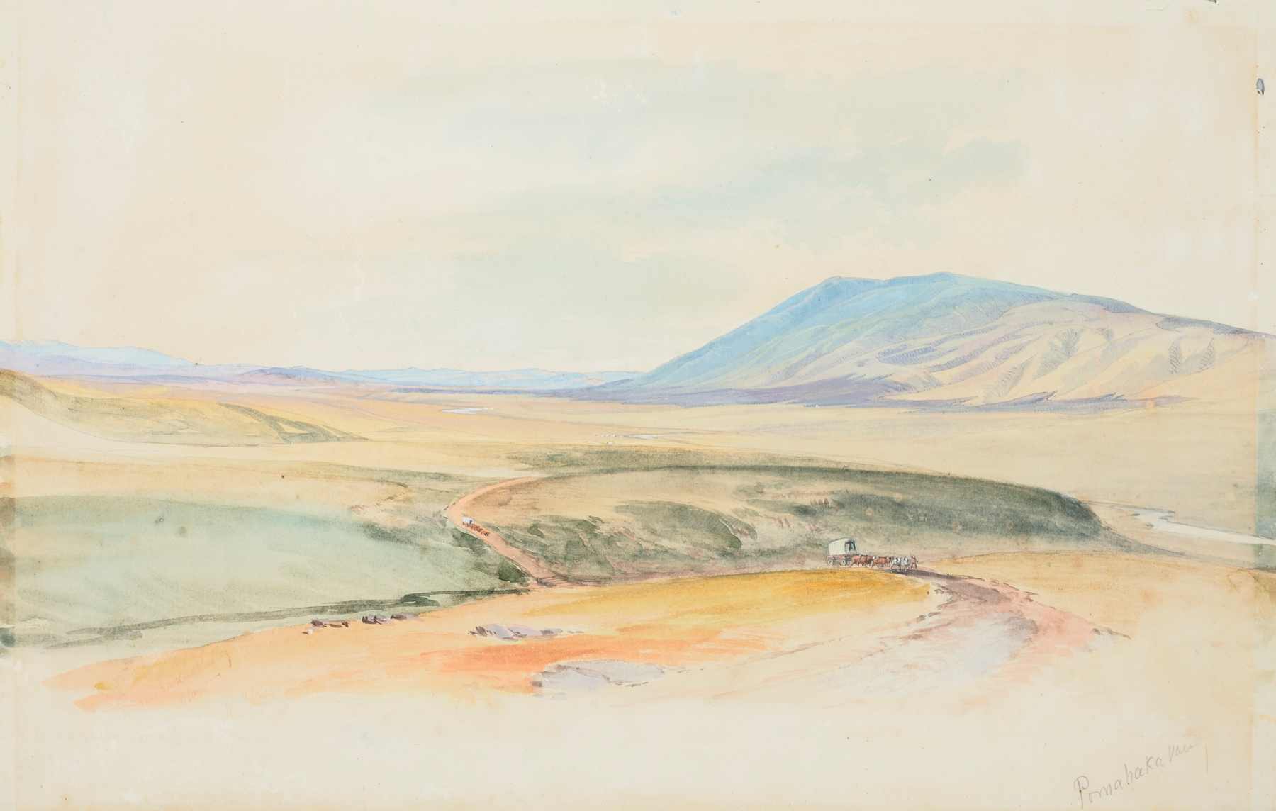 Landscape of Pomahaka Valley, Otago by Nicholas Chevalier, oil painting