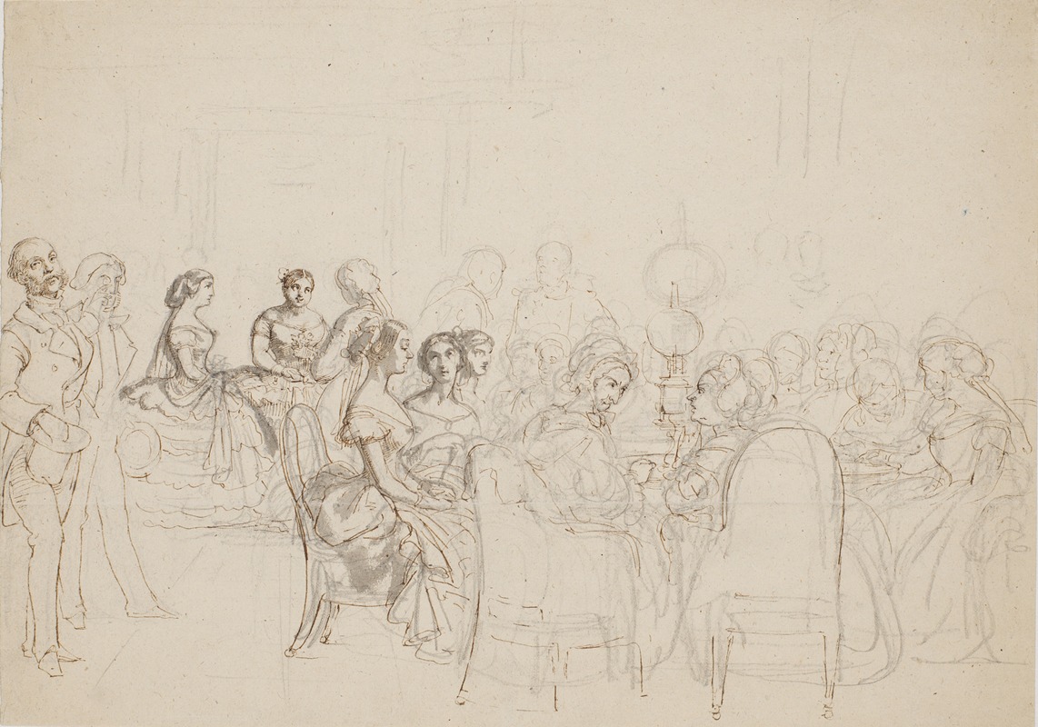 A gathering at Princess Charlotte Frederikke's residence in Rome, showcasing a lively social scene.