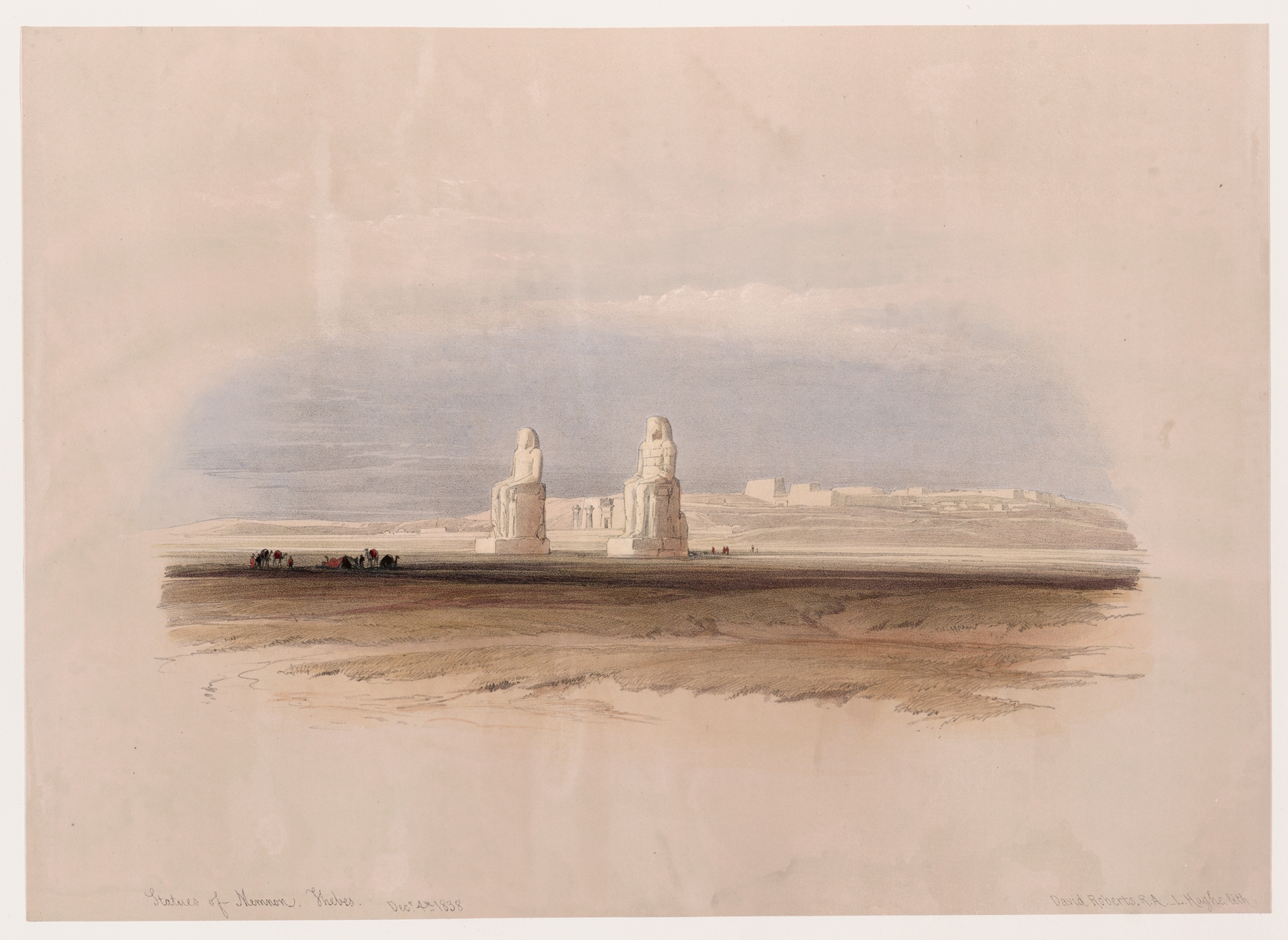 Statues of Memnon, Thebes. Dec. 4th, 1838., by David Roberts, public domain