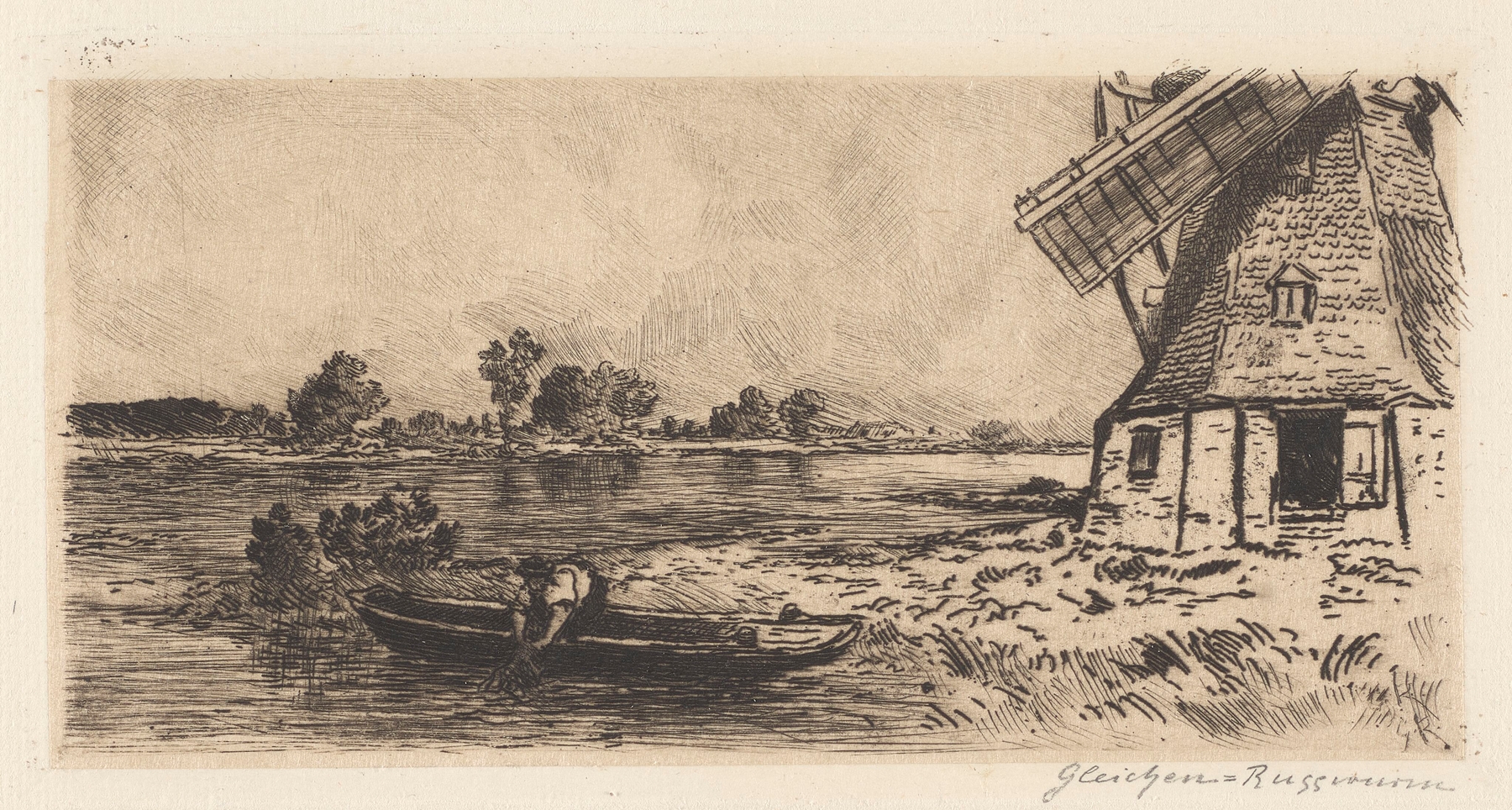 Landscape with an Angler, oil painting by Heinrich-Ludwig von Gleichen-Russworm