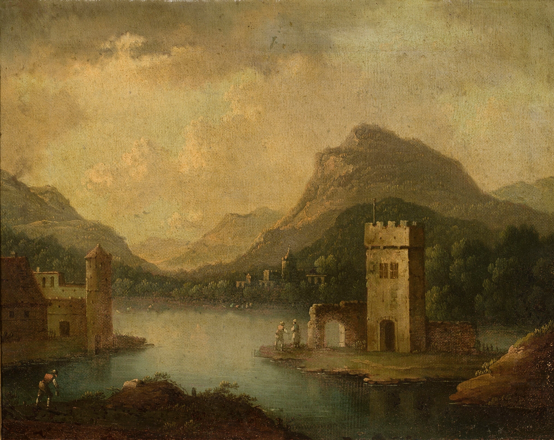 Romantic landscape with architecture, oil on canvas by Johann Christoph von Bemmel