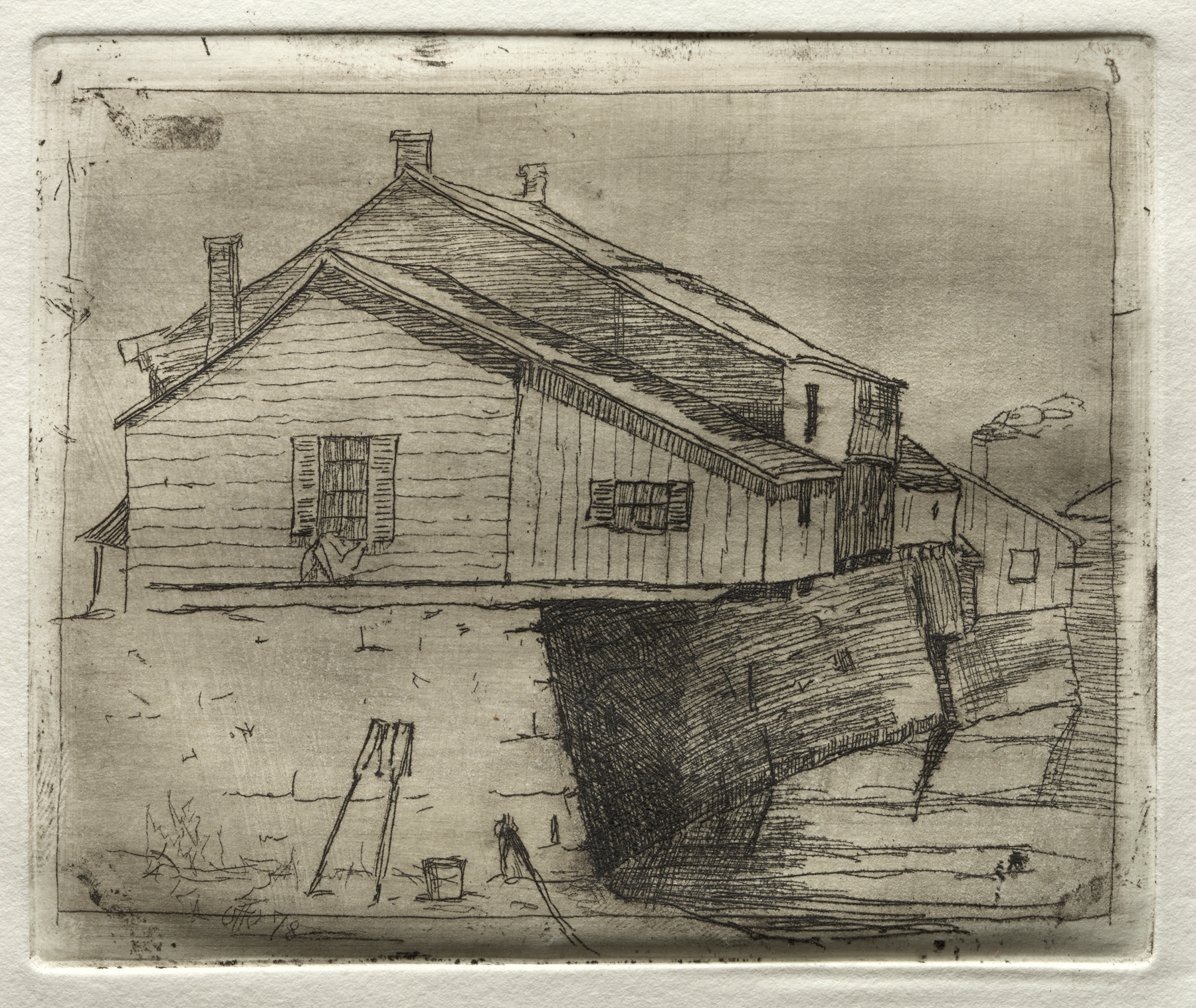House Over Water by Otto Henry Bacher, realism, depicting tranquil waters and architecture
