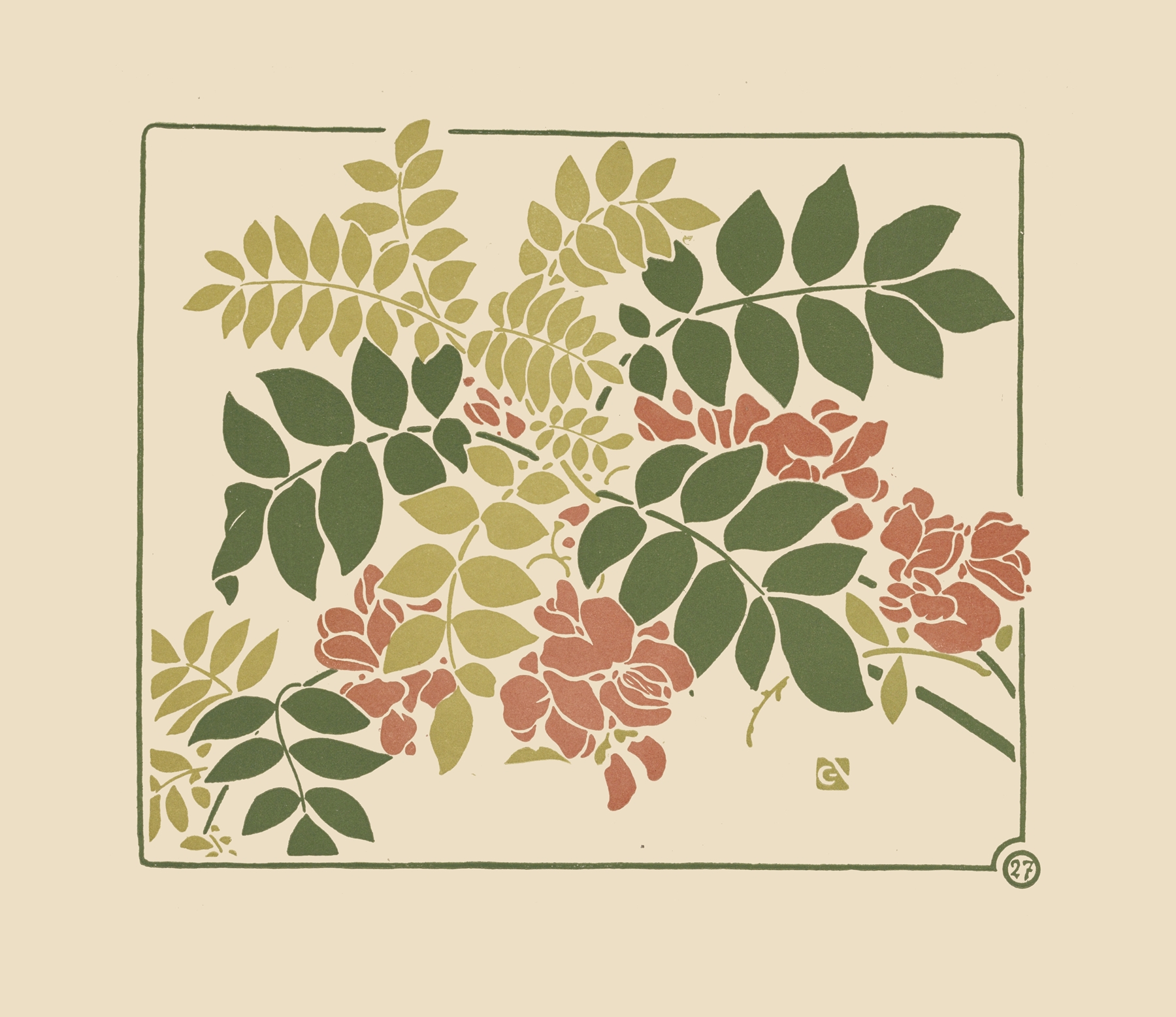 Abstract botanical design in ink on paper by George Auriol