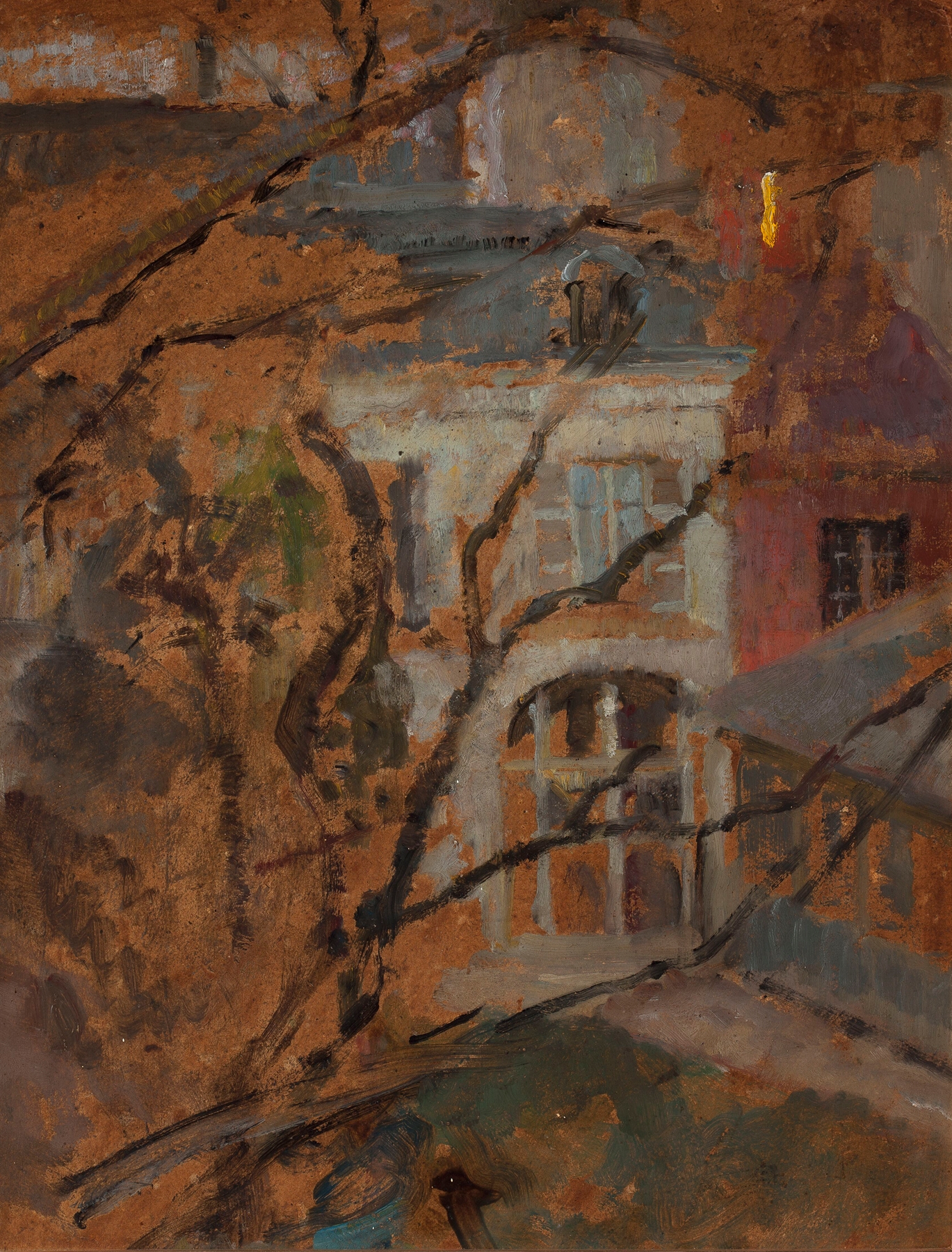 Interior scene with foliage outside the window, oil painting by Olga Boznanska