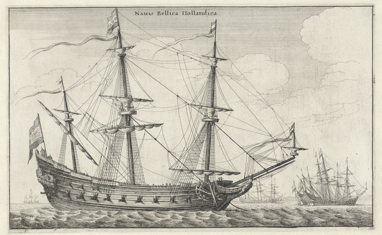 A detailed etching depicting a naval battle.