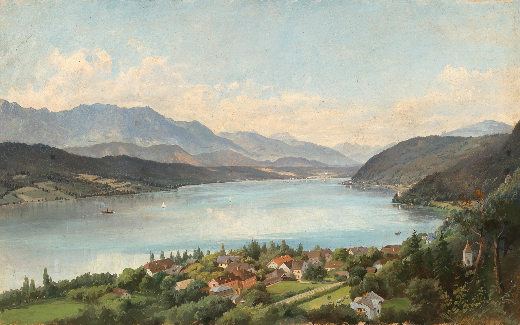 Wörthersee, Blick von Pörtschach gegen Velten by Josef Langl, impressionism