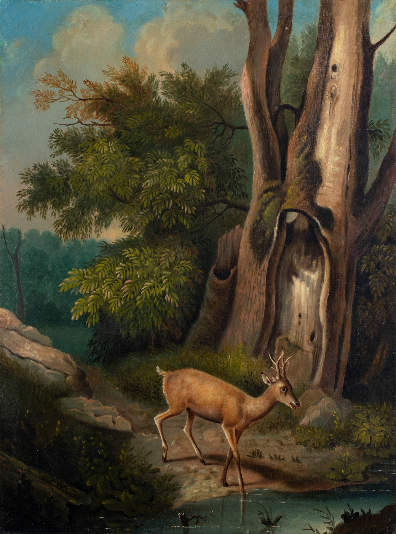A woodland scene featuring a deer, oil painting by Charles Ferdinand Wimar