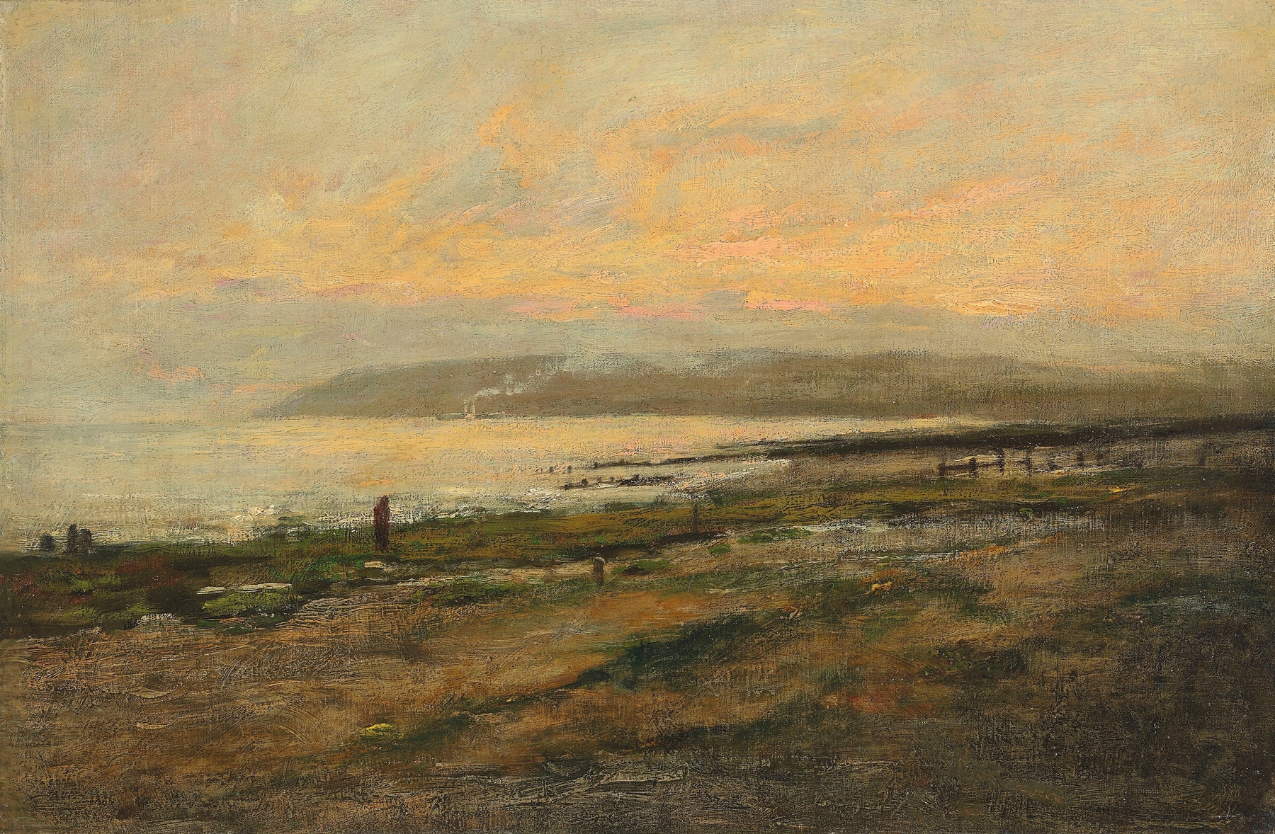 Figures on a beach at sunset, oil painting by Philip Wilson Steer