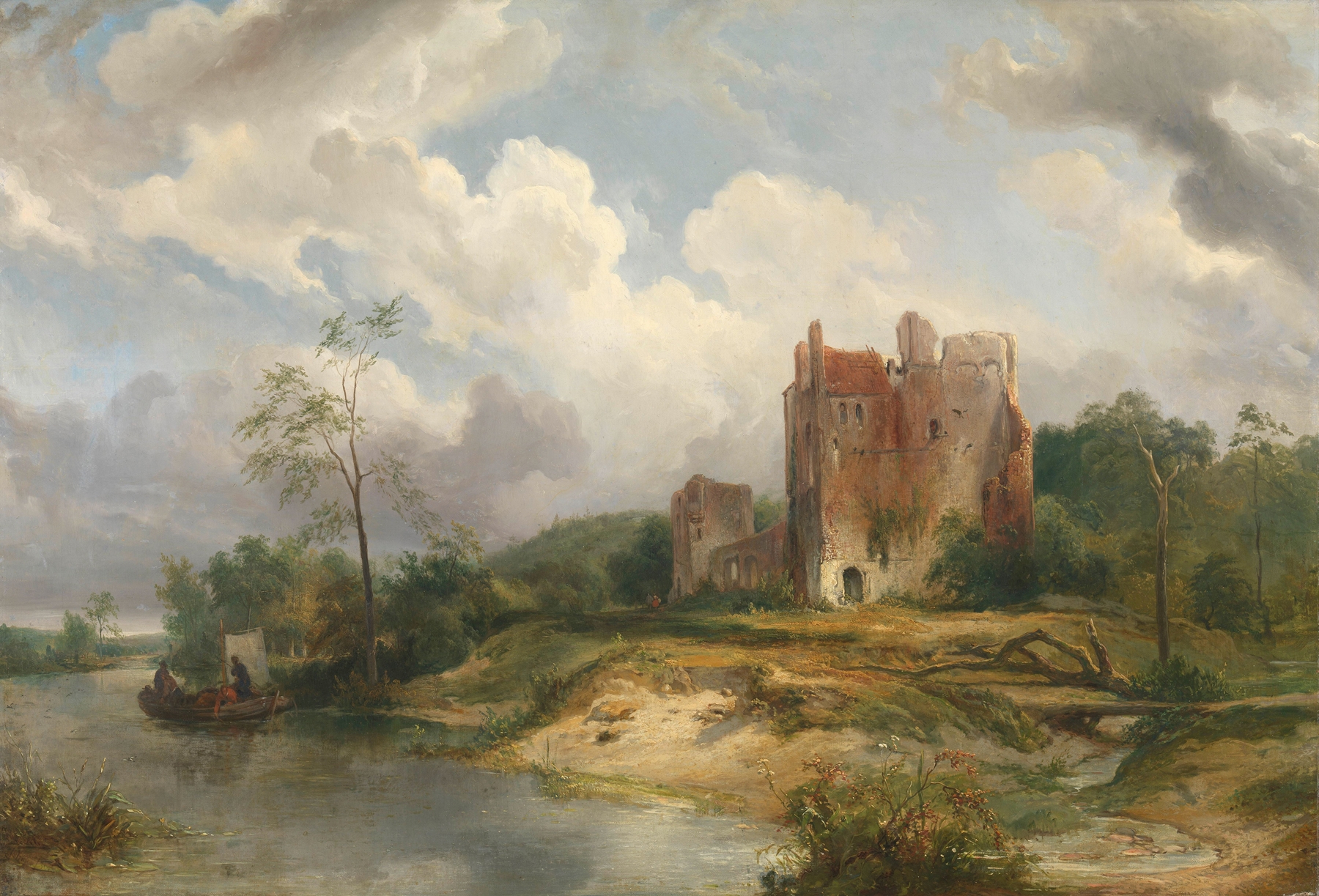 River landscape with ruins, oil on canvas by Wijnand Nuijen