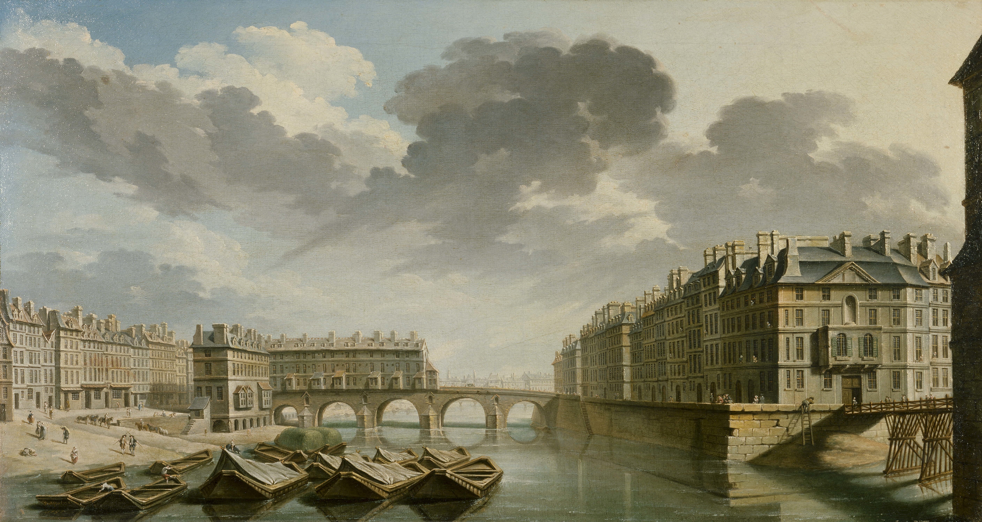 Rococo landscape by Nicolas Jean-Baptiste Raguenet, depicting Le Quai des Ormes, 1757