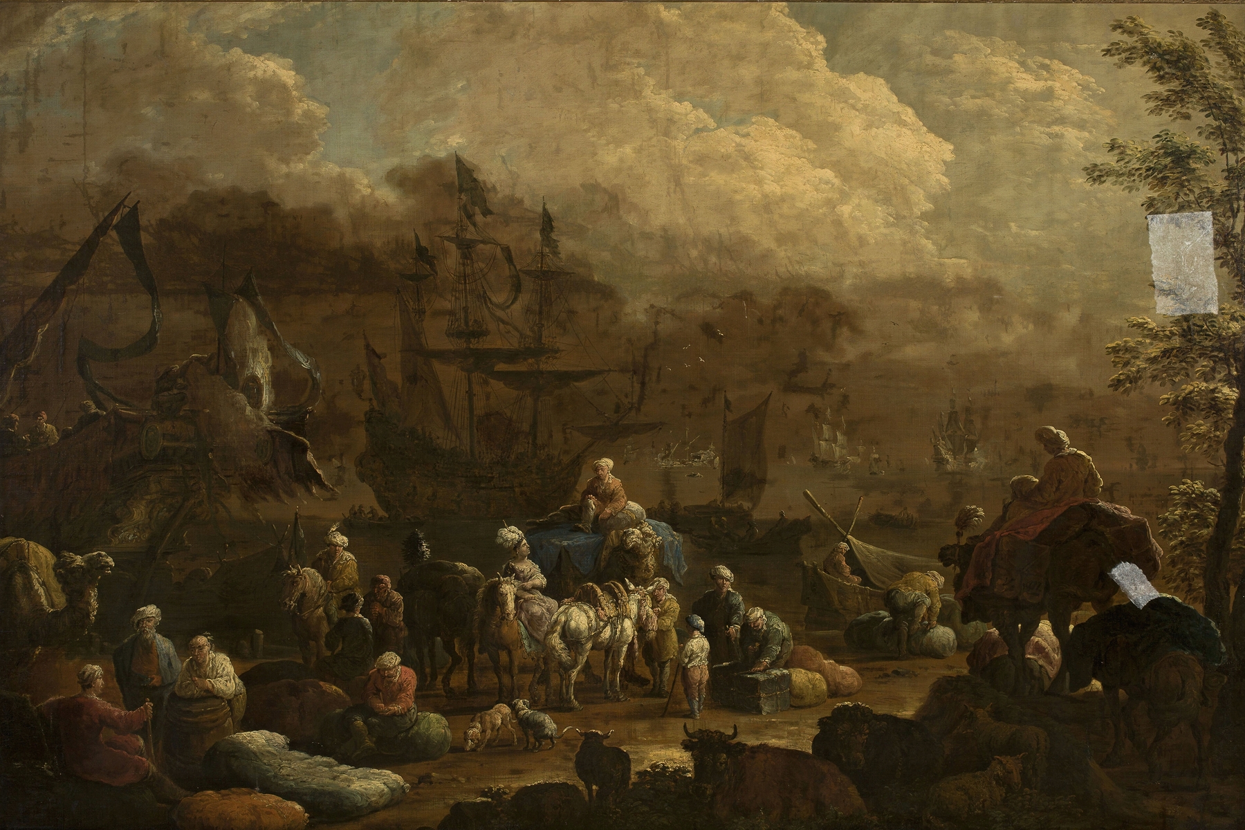 Marine scene with ships at dawn by Hendrik van Minderhout, oil painting