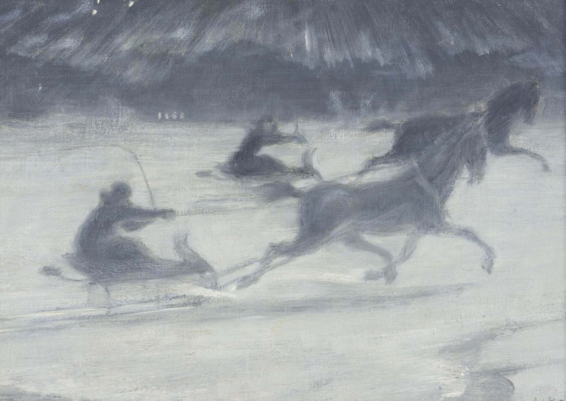 Sleighing on the Ice, oil on canvas by J.A.G. Acke, depicting figures on ice under sunlight.